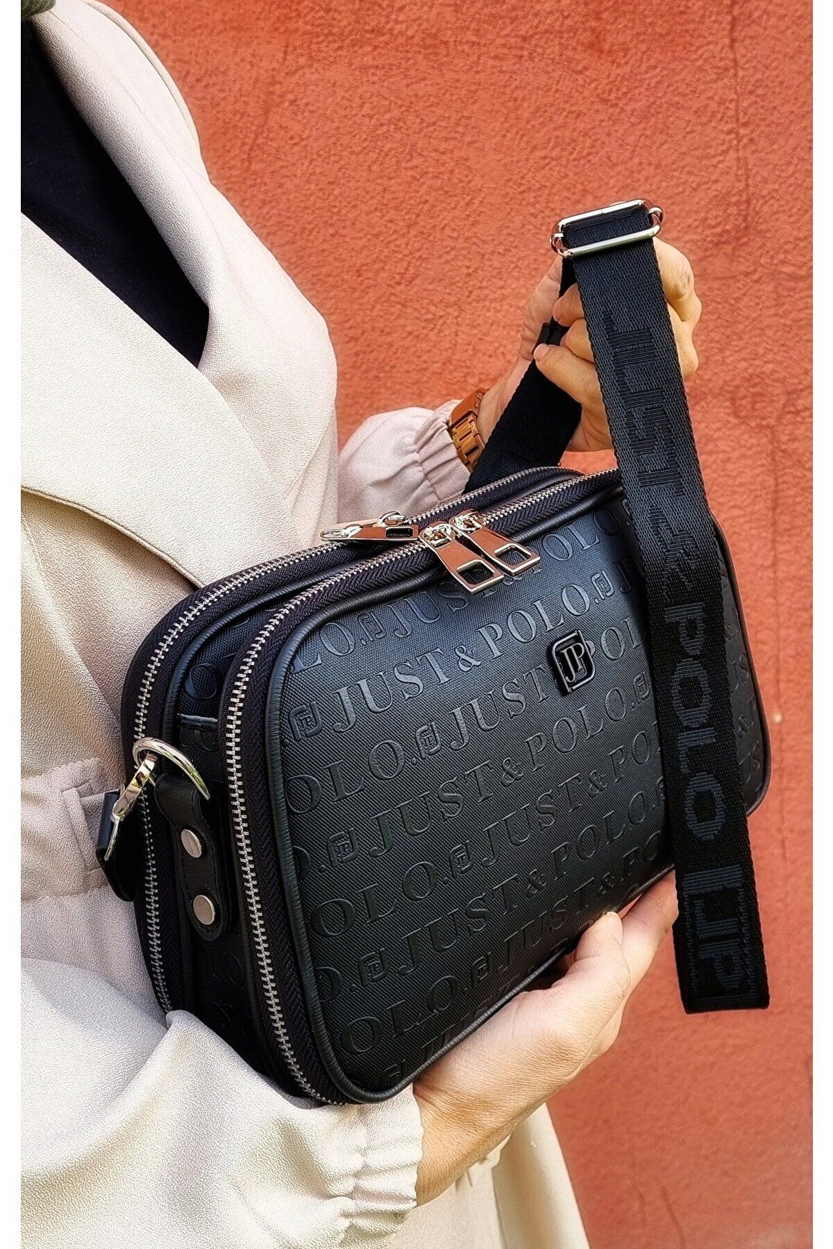 couleurs de justpolo femmes noir 5 compartiment bandoulière ajustable long shoulder bag messenger bag