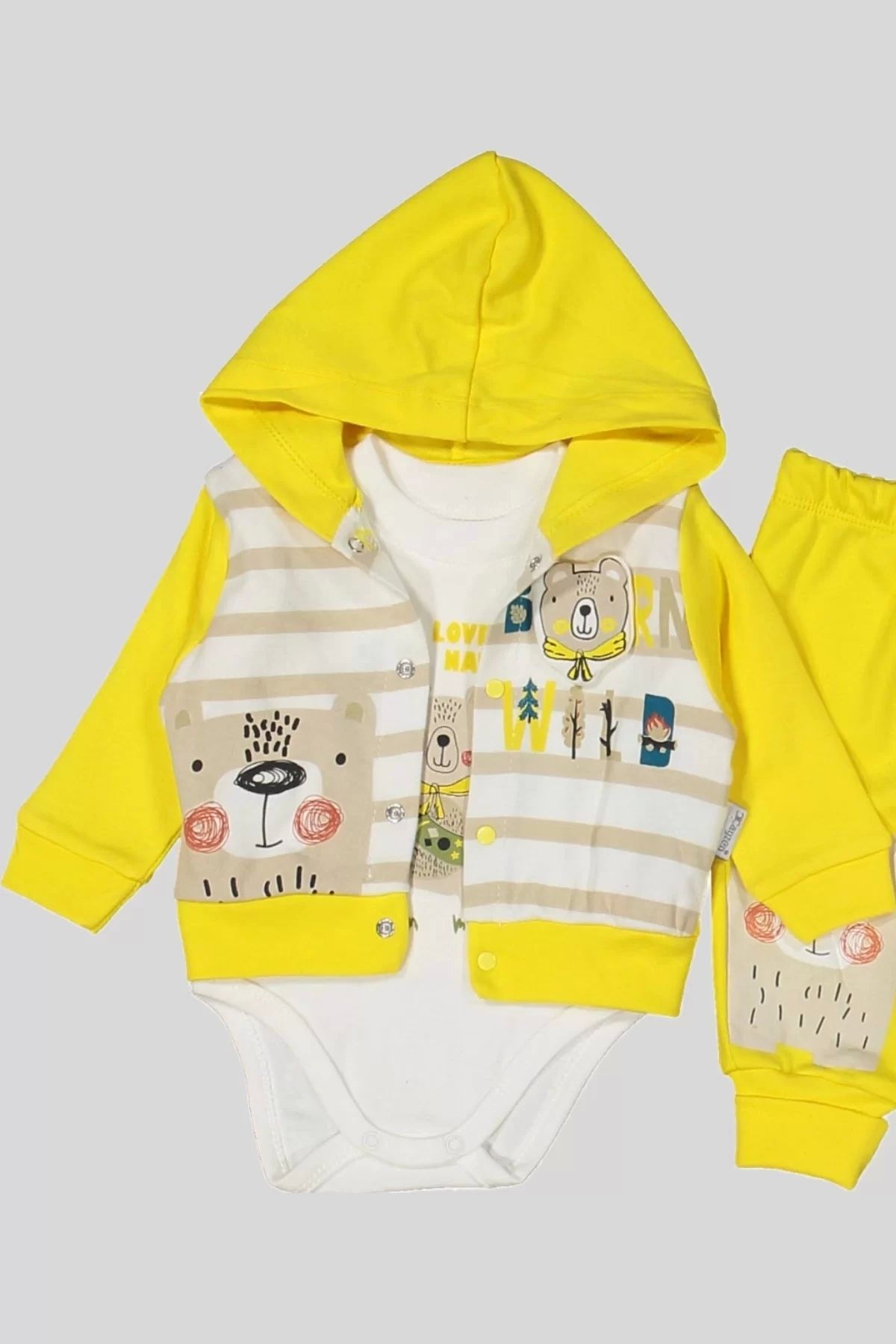 Eng-Camping Patterned Hooded 100% Cotton Baby Boy Set 2