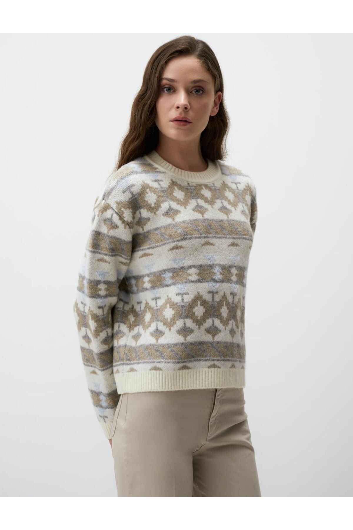 Jimmy Key-Mixed Crew Neck Patterned Knitwear Sweater 4