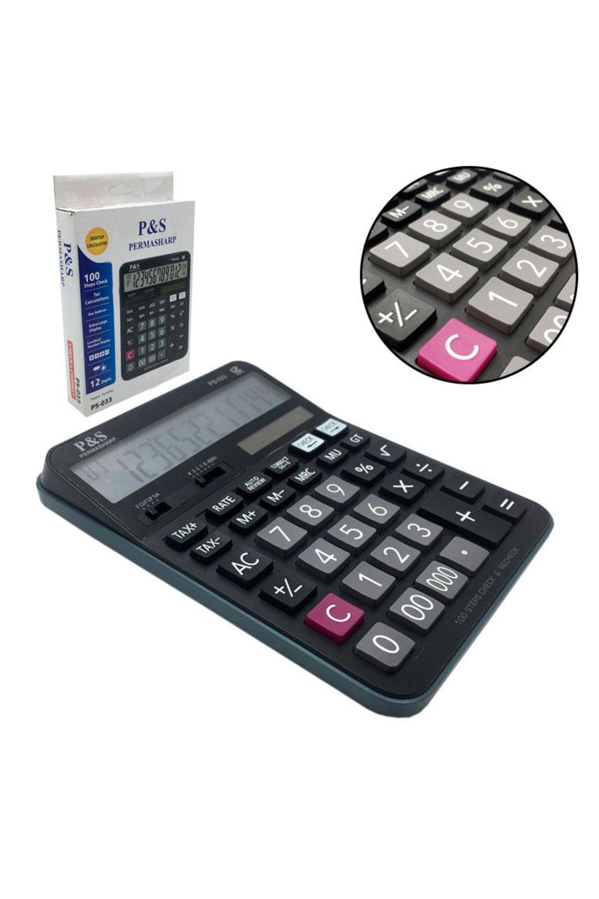 Permasharp 12Haneli Güneş Enerjili ve Pilli Büyük Fonksiyonel Hesap Makinesi Hafızalı Dijital Permasharp PS-033