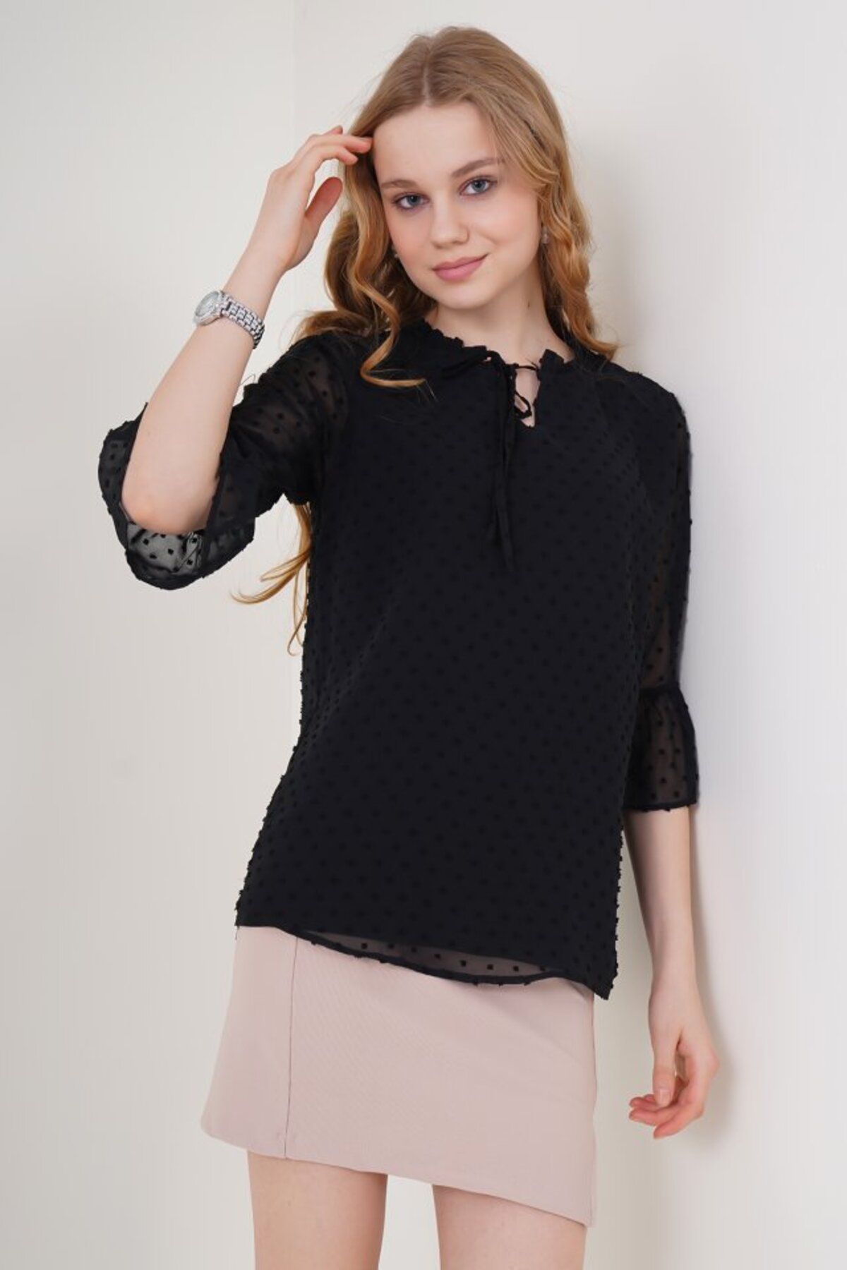 TUA MODA TUA MODA 0415 Siyah Şifon Bluz