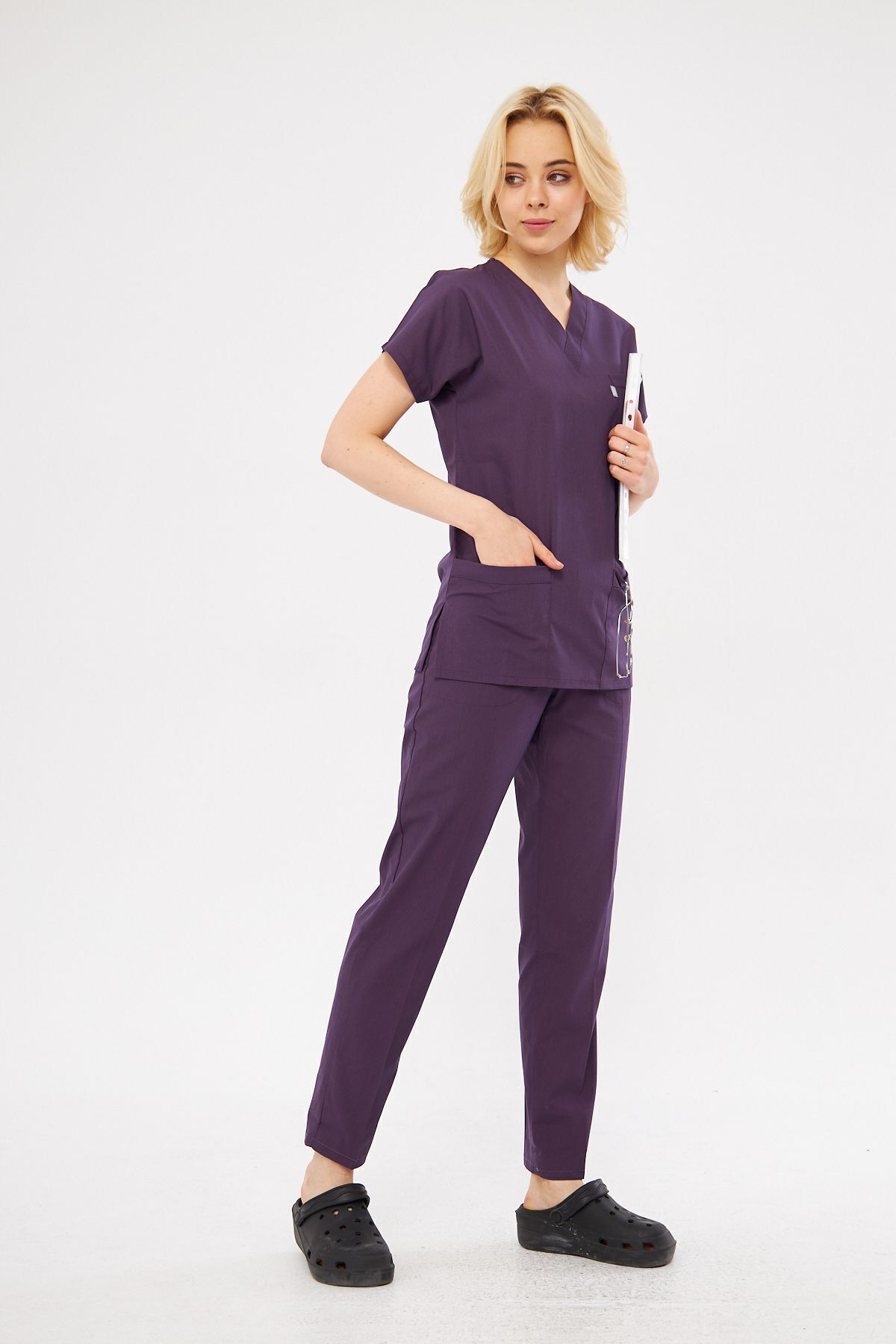 Class Üniforma-Costum de îmbrăcăminte chirurgicală pentru uniforme de asistentă medicală și medic unisex din Lycra de prune deschisă 5