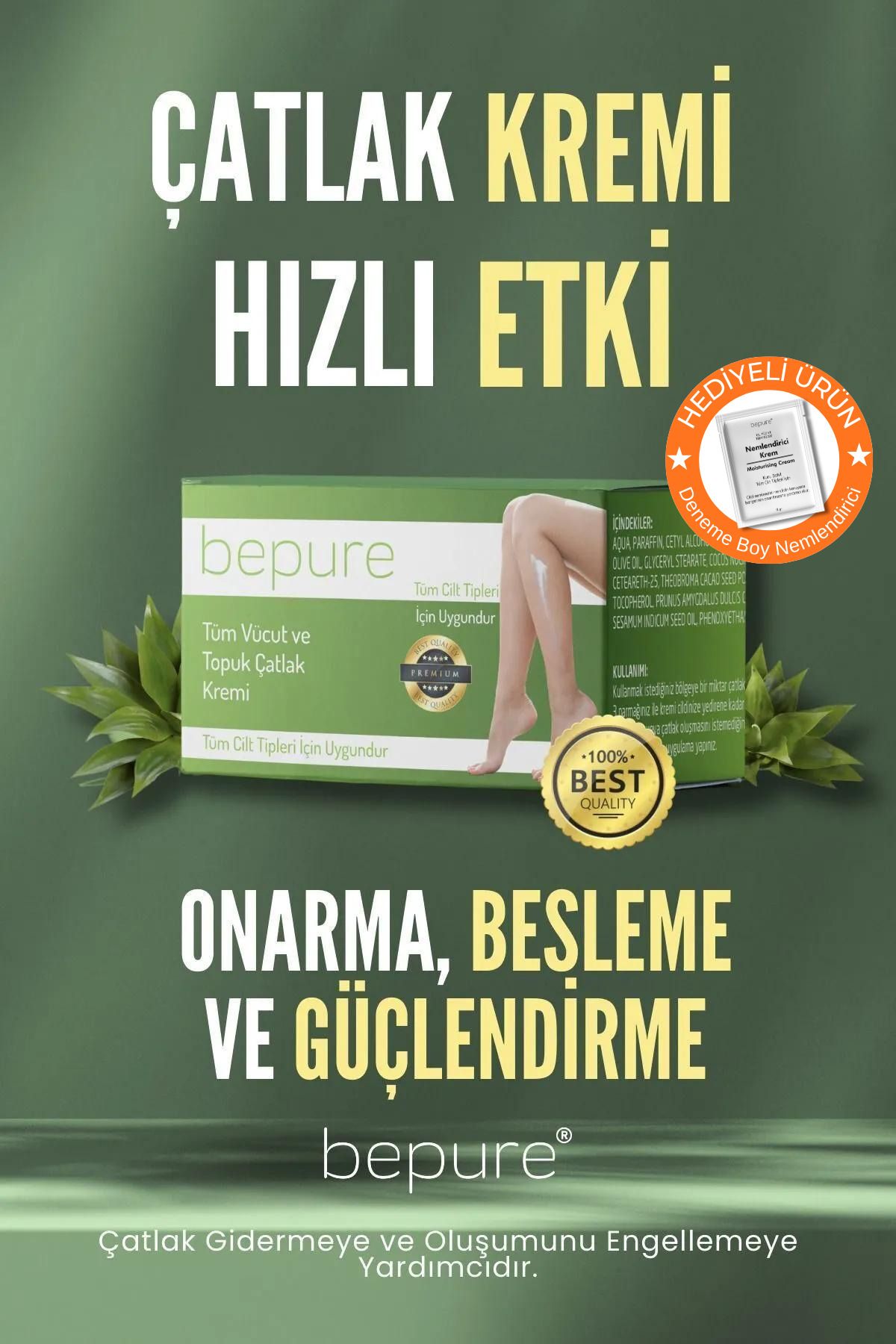 Bepure Topuk Çatlak Kremi, Çatlak Oluşumunu Engellemeye Yardımcı, Krem 50ml