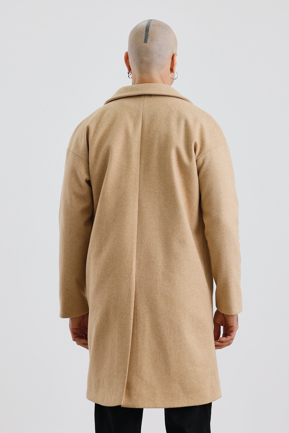 İLKCET MODA  Premium Bej Oversize Erkek Düğmeli Kaşe Kaban - Görsel 4