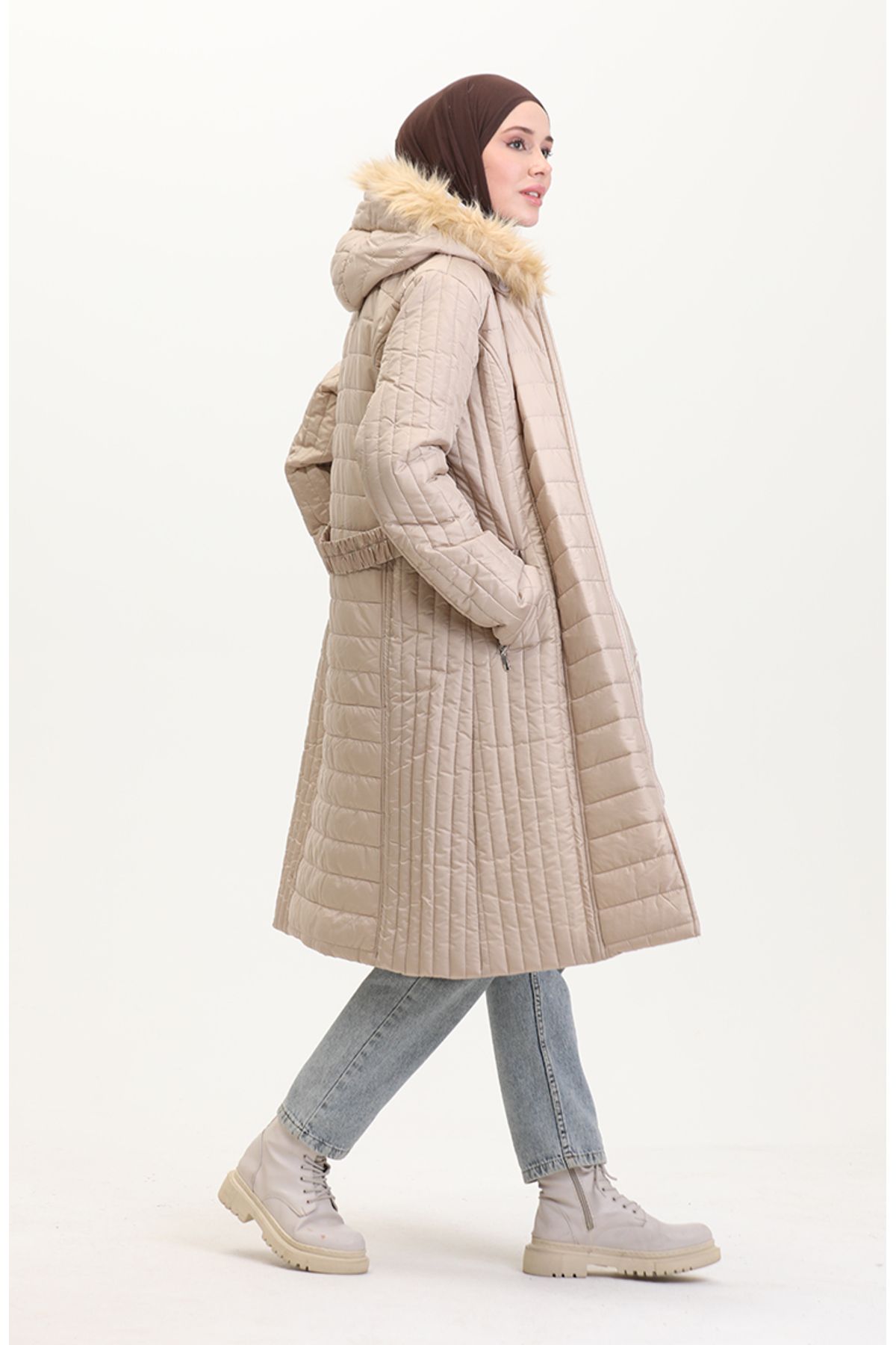 sefamerve-Beige Sheepskin Quilted Coat - 0812-06 2