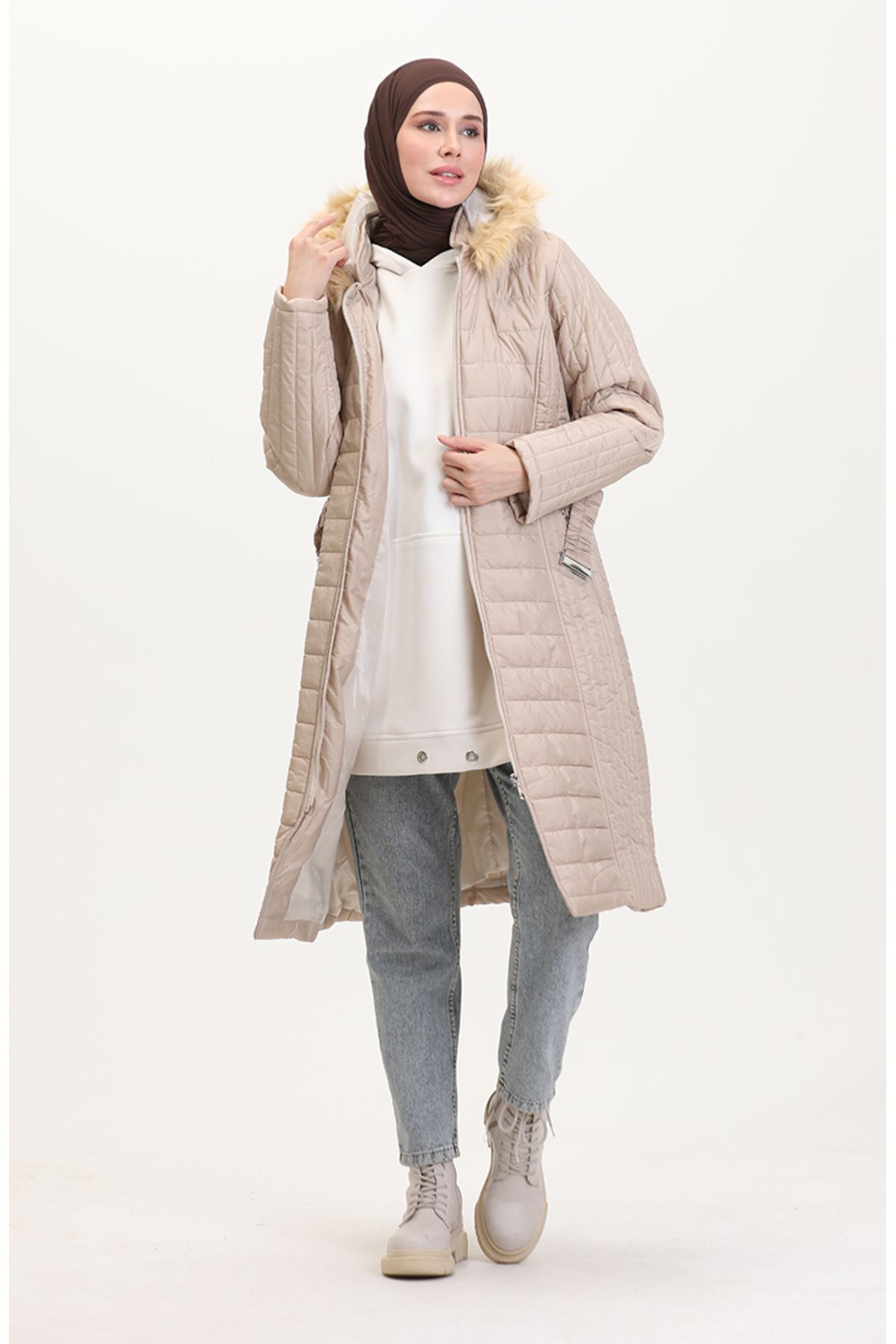 sefamerve-Beige Sheepskin Quilted Coat - 0812-06 1