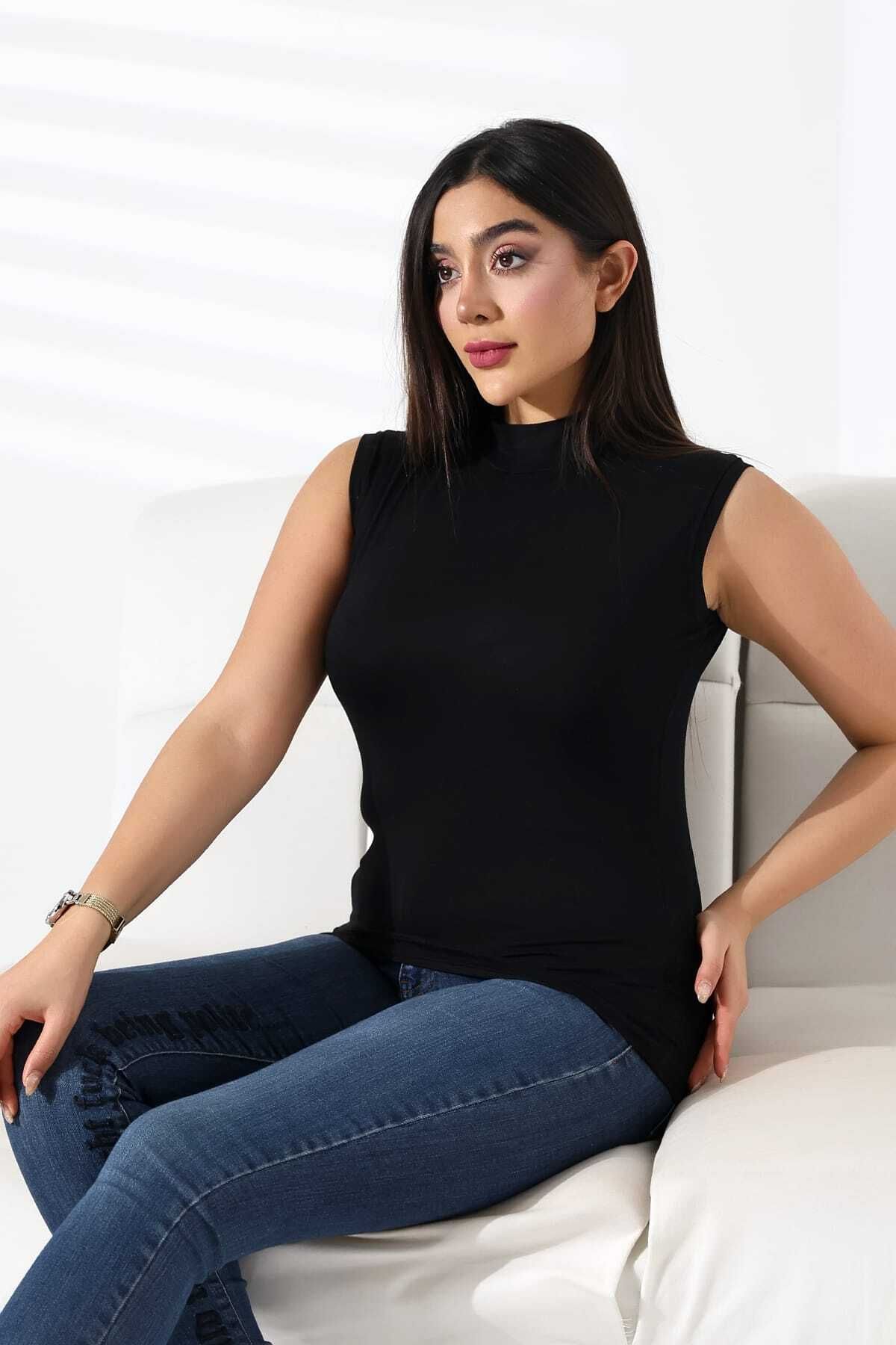 MCZ GİYİM Bluză Cu Jumătate De Pescuit Cu Mânecă Zero Din Lycra Femeie - L