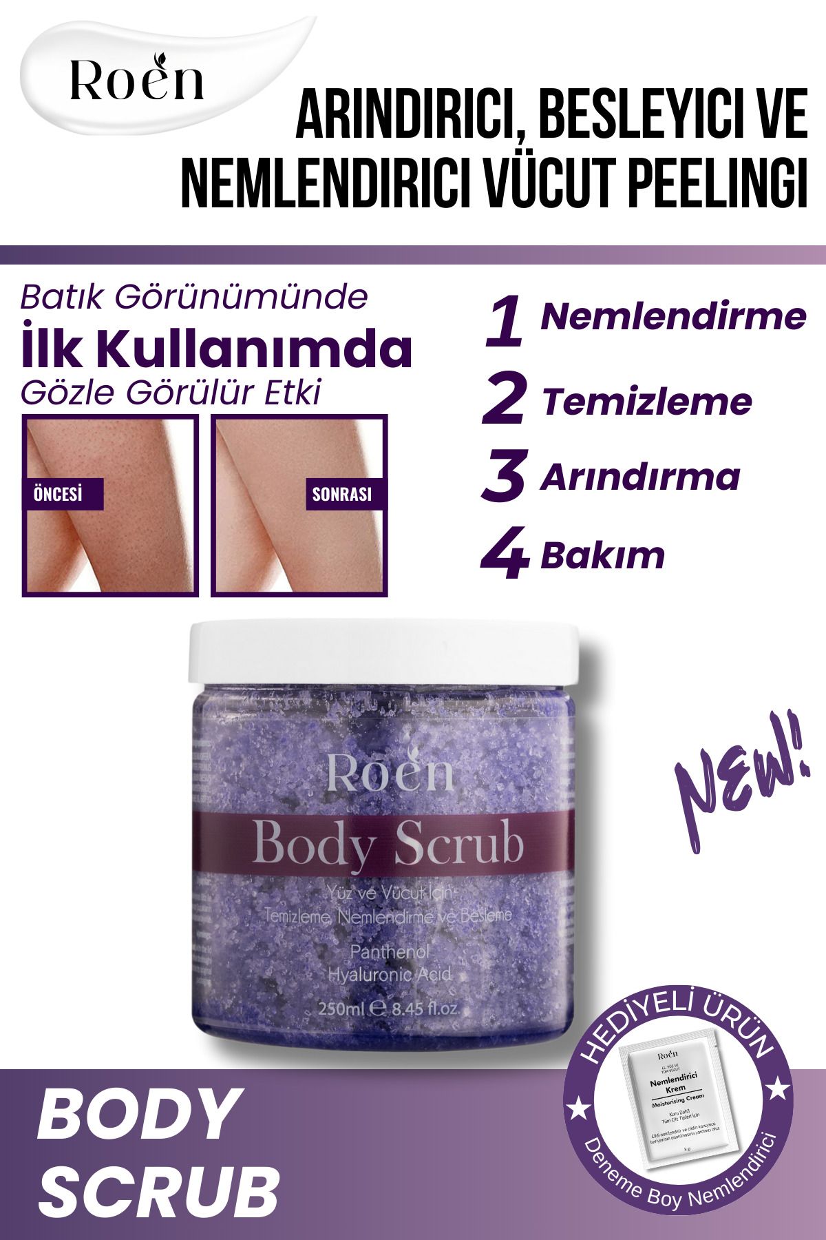 Roen Vücut Peelingi, Body Scrub ,besleyici, Arındırıcı, Yenileyici Ve Yoğun Nemlendirici Scrub 250ml