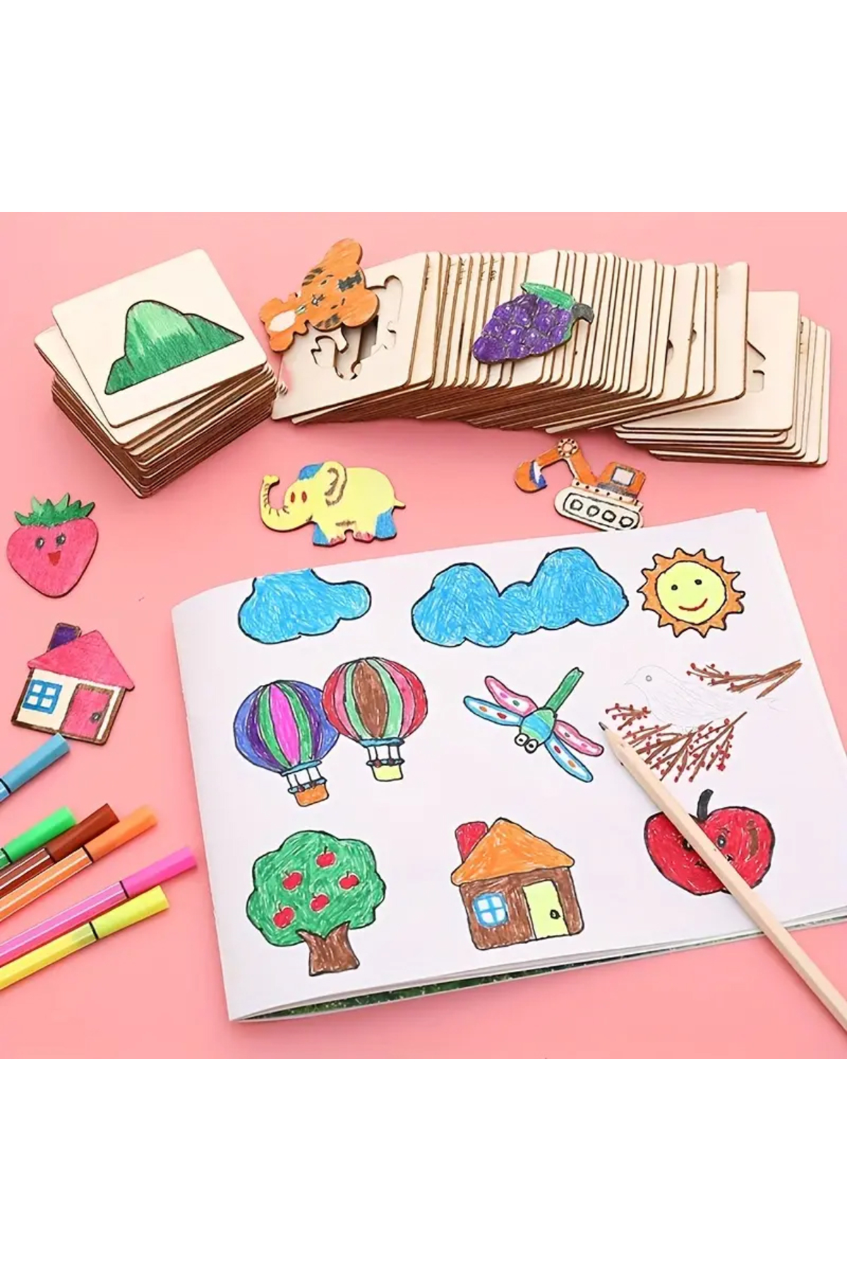 Montessori Çizim Oyuncakları  (20 Adet) Ahşap Dıy Boyama Şablonları Öğrenme Eğitici Oyuncaklar 5