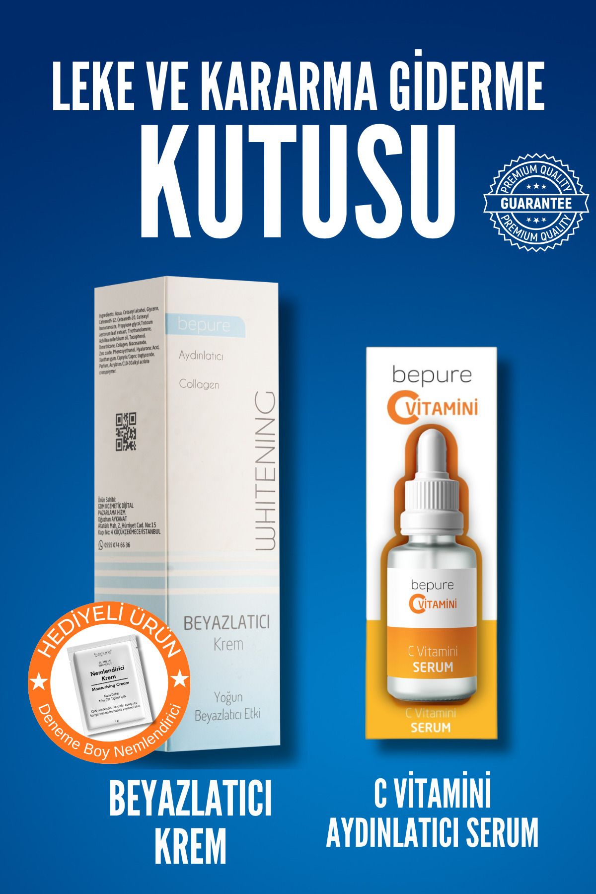 ست مراقبت پوست کرمی کرم لکه دار و سفید کننده 100 میل روشنایی ویتامین C سرم 30 جعبه حذف Bepure