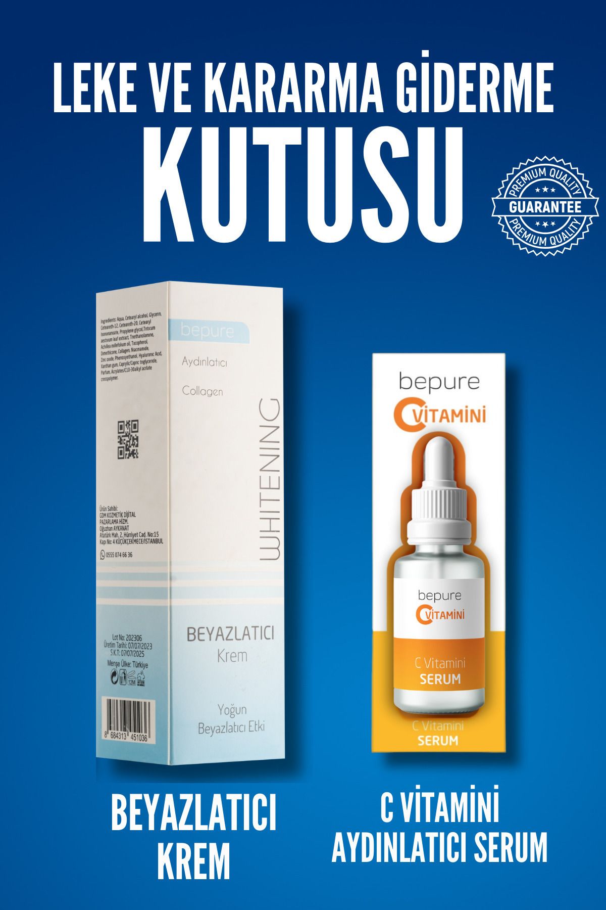 ست مراقبت پوست کرمی کرم لکه دار و سفید کننده 100 میل روشنایی ویتامین C سرم 30 جعبه حذف Bepure
