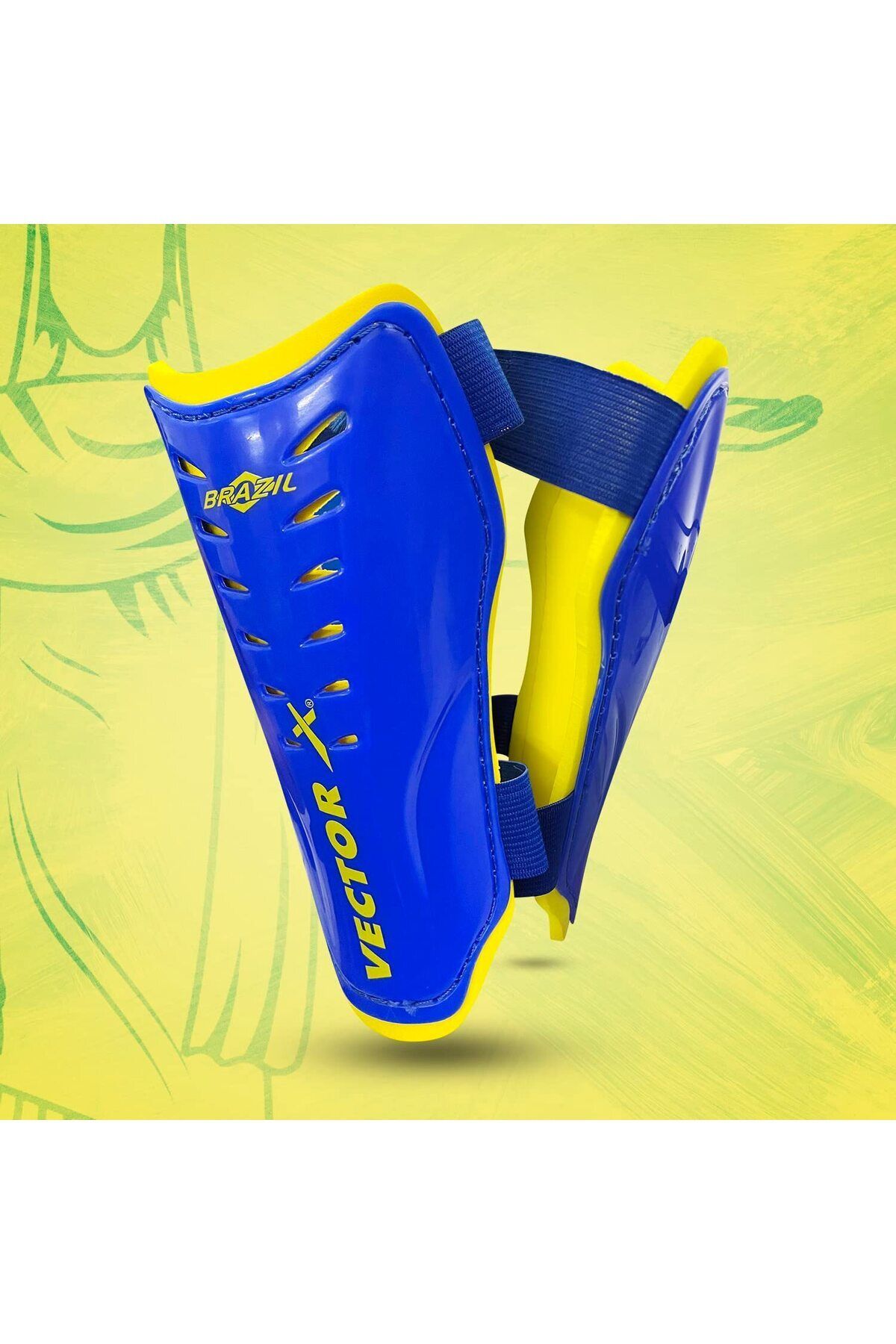 Vector-X Football Shinguard | Adjustable Velcro | Blue/yellow | Small/medium | Lightweight 7