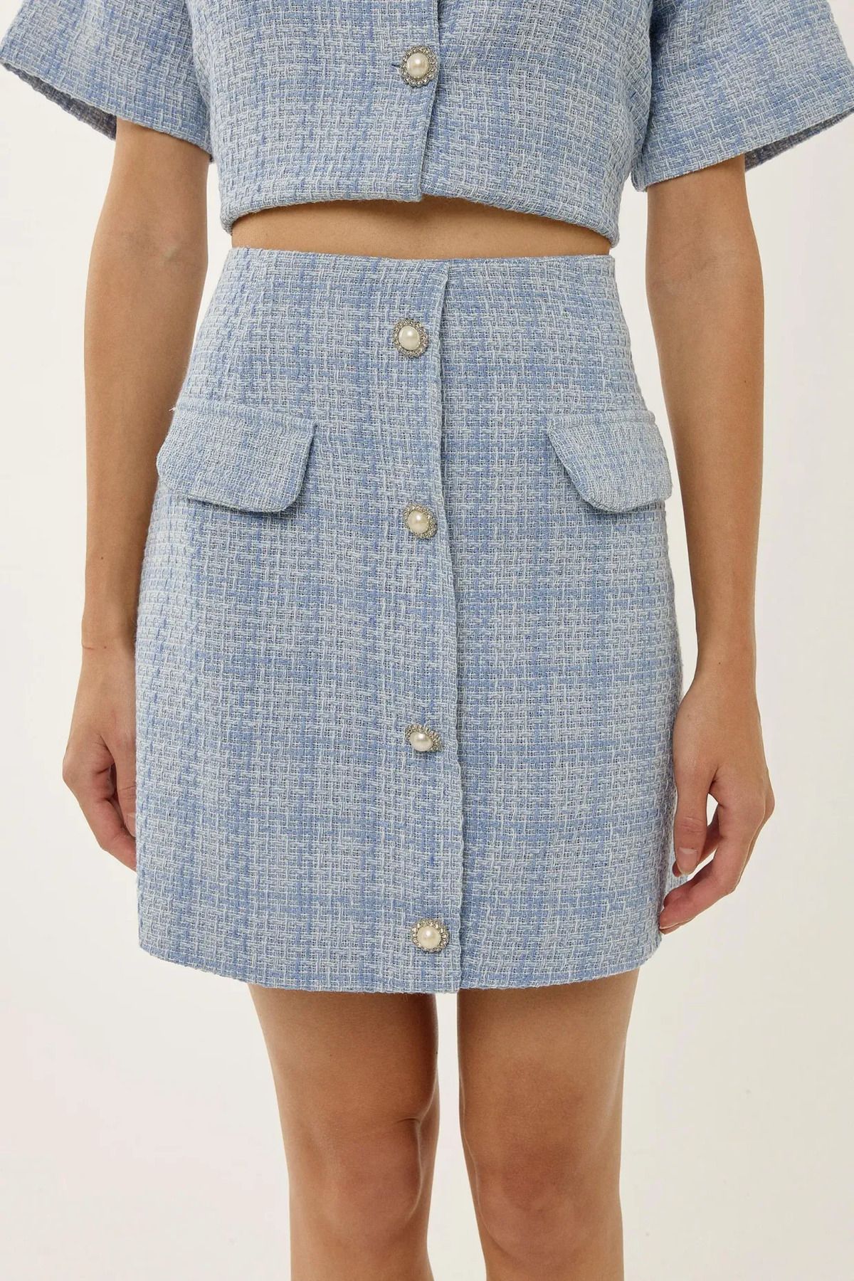 Hiccup-Fusta mini din tweed cu nasturi 8