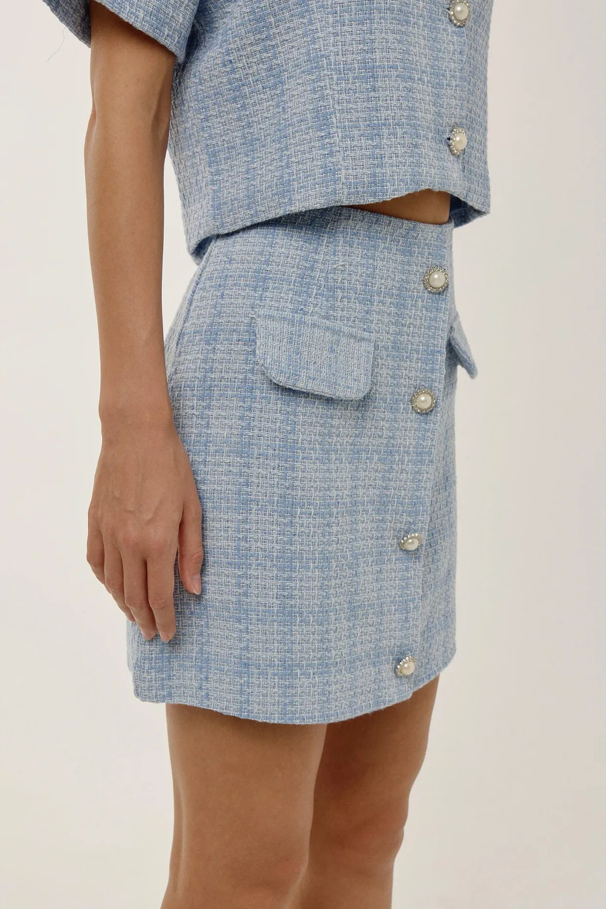 Hiccup-Fusta mini din tweed cu nasturi 3