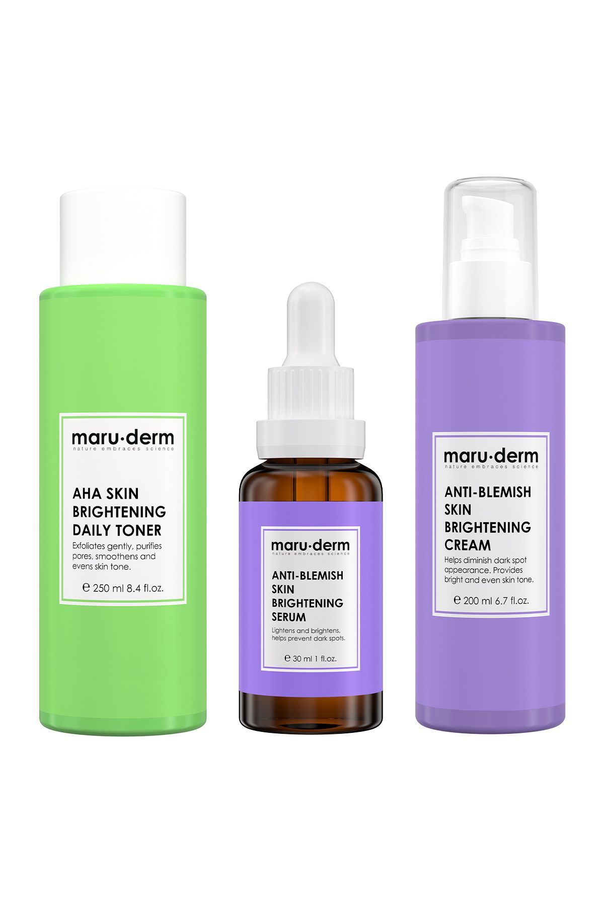 Maru.Derm Maruderm 3'lü Cilt Bakım Seti - Leke Karşıtı Tonik, Krem, Serum (250 Ml, 200 Ml, 30 Ml)