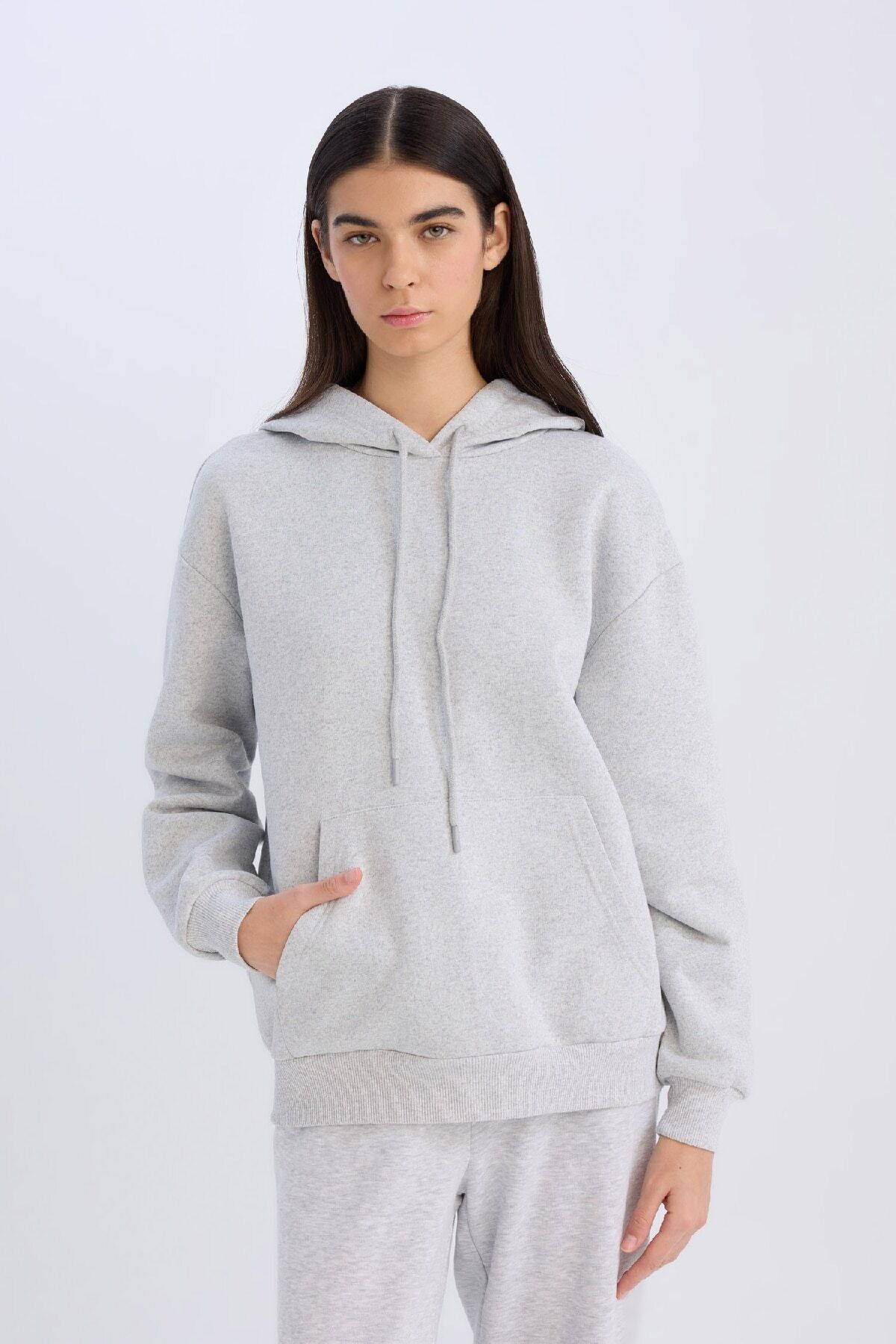 DeFacto-Thick and Kangaroo Pocket Relax Fit Hooded Sweatshirt - W8071Az24Wn 4