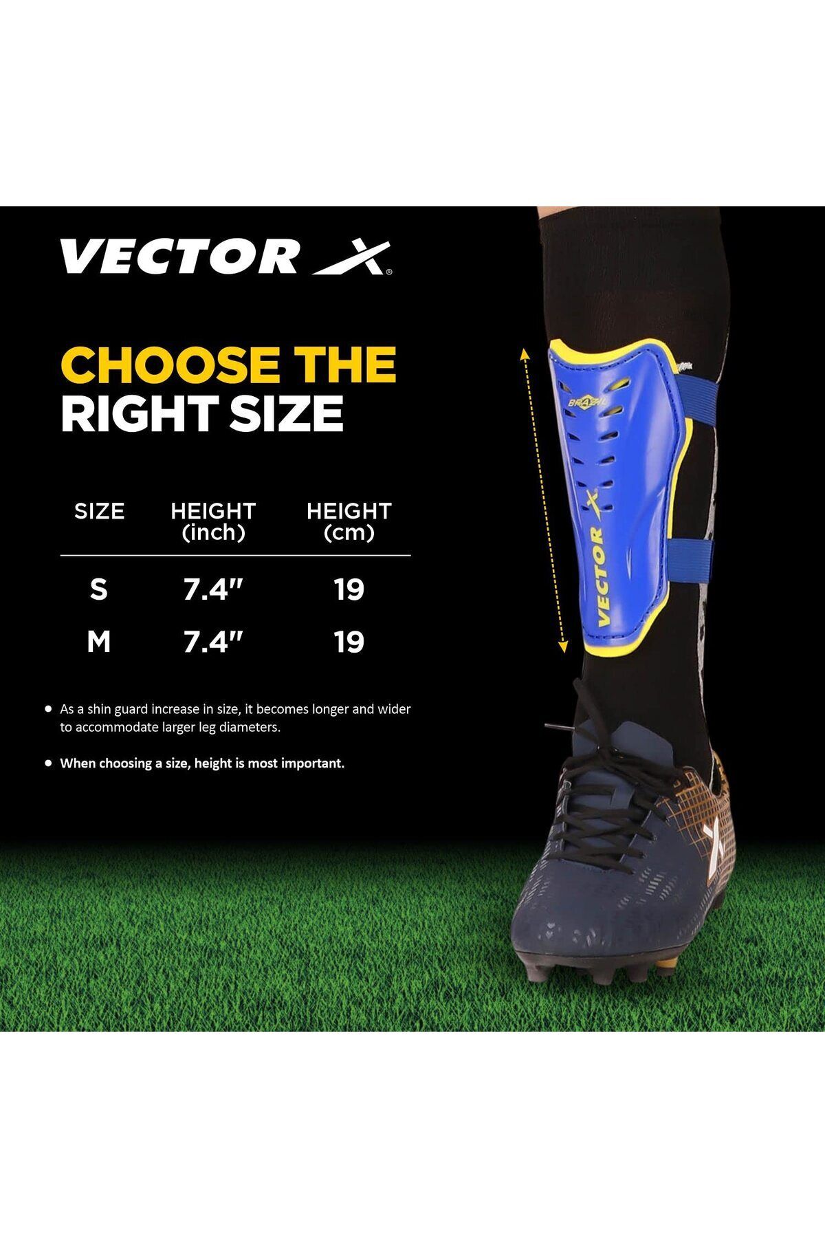 Vector-X Football Shinguard | Adjustable Velcro | Blue/yellow | Small/medium | Lightweight 3