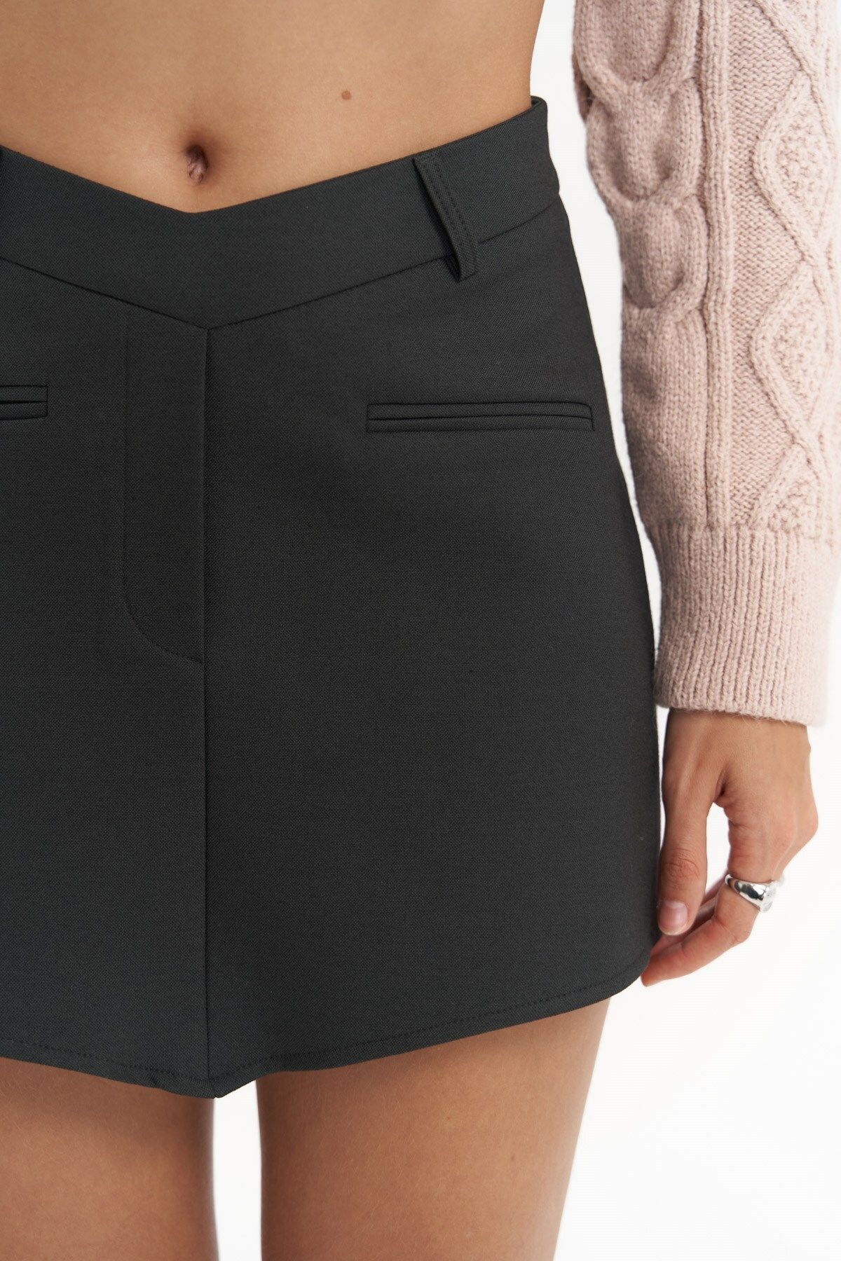 MAİ COLLECTİON-Triana Dark Anthracite Mini Skirt 7