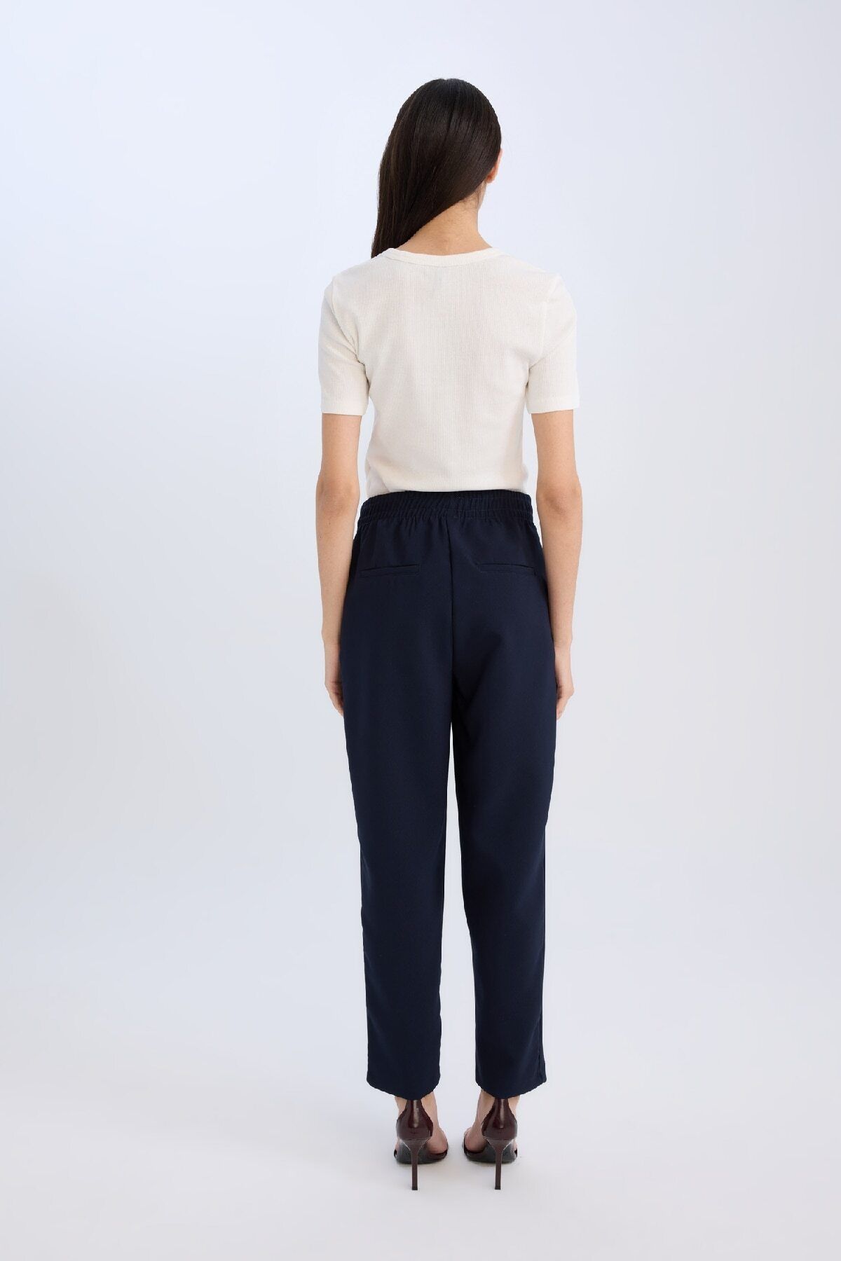 DeFacto-Spodnie Carrot Fit Carrot Mold Navy Basic z prostymi kieszeniami i wysokim stanem i prostą nogawką 3152628 8