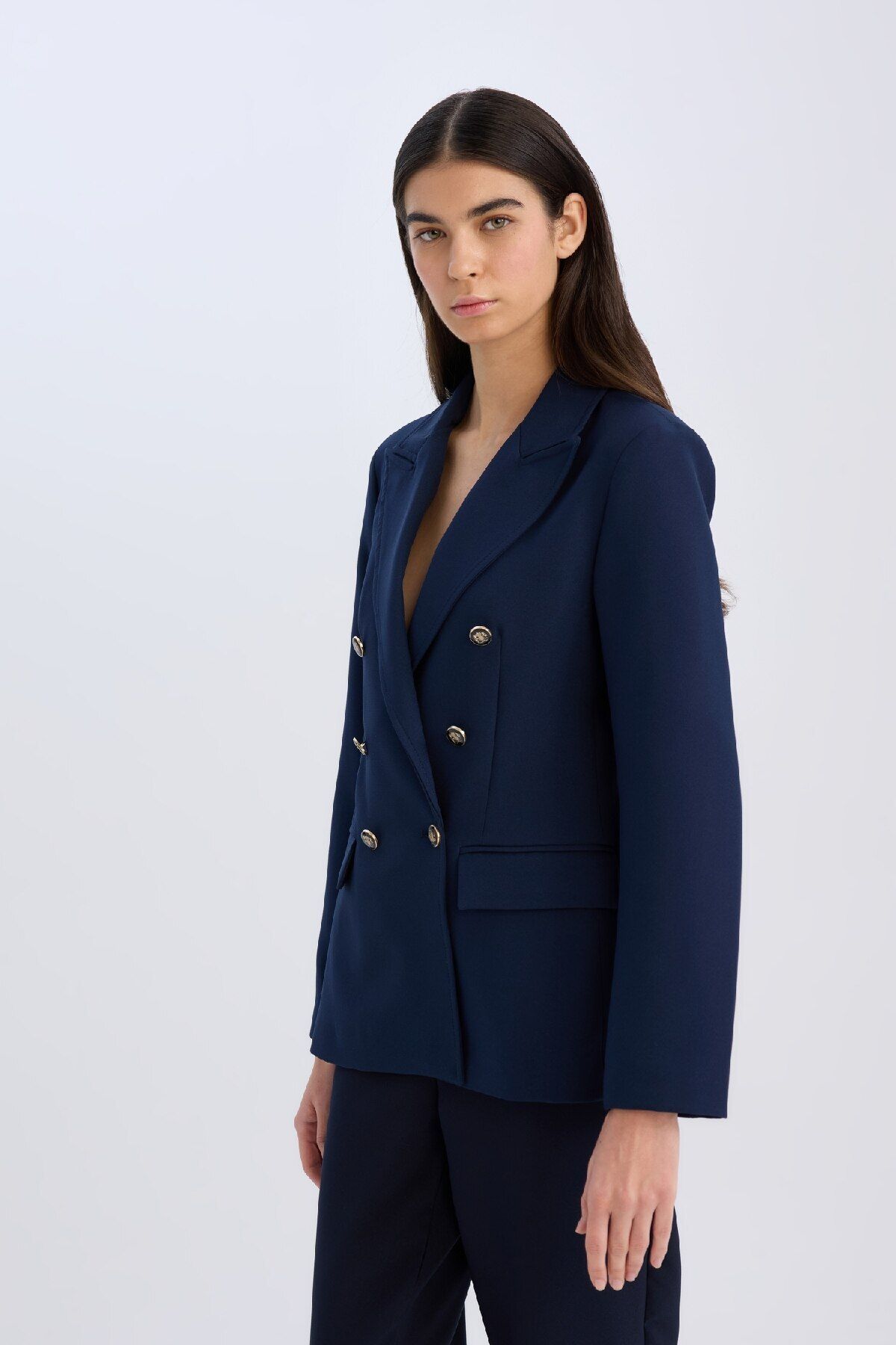 DeFacto-Oversize Wide Fit košeľový golier s gombíkmi Basic Plain Blazer Jacket D3155Ax24Au 4