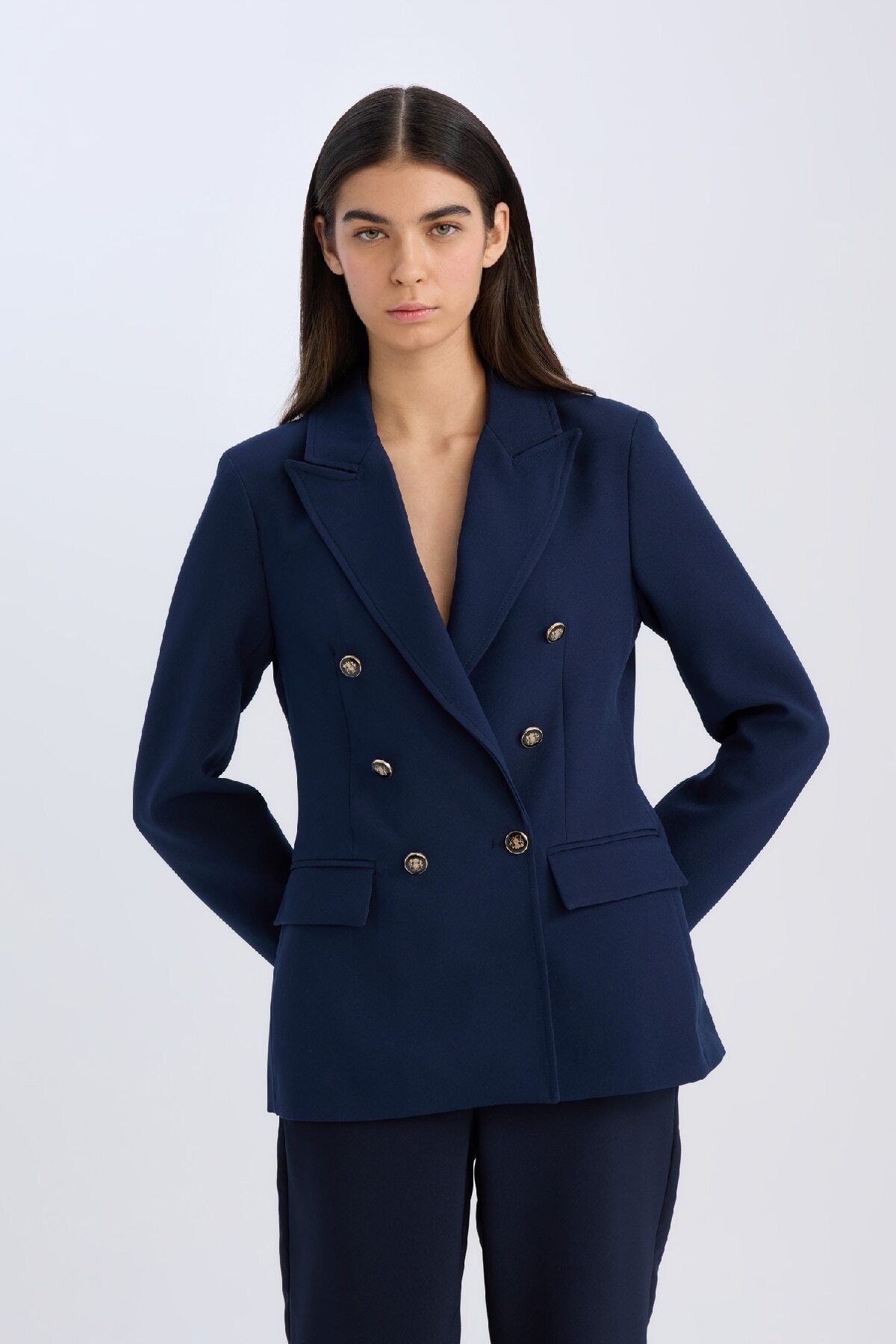 DeFacto-Oversize Wide Fit košeľový golier s gombíkmi Basic Plain Blazer Jacket D3155Ax24Au 3