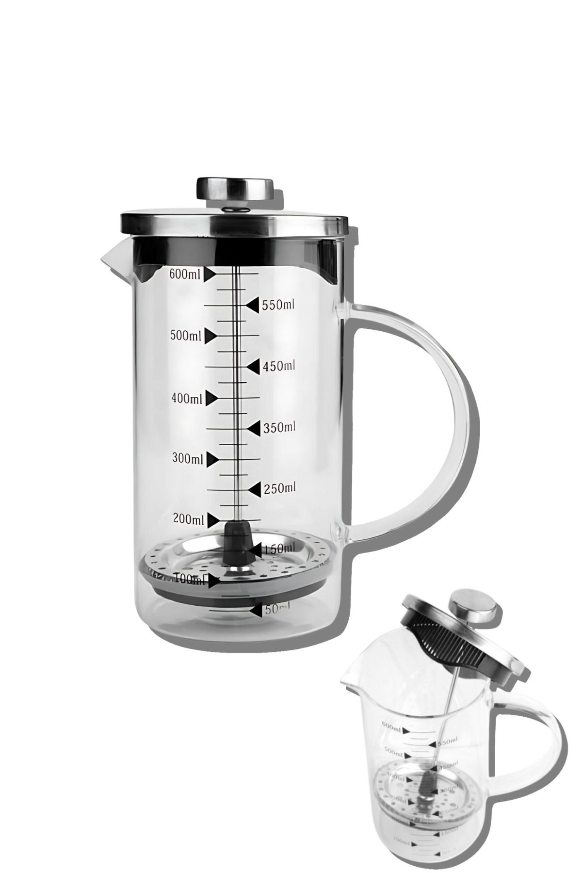 Vekorr 600 ML ŞIK PRATİK CAM FRENCH PRESS KAHVE BİTKİ ÇAYI DEMLEME MAKİNESİ