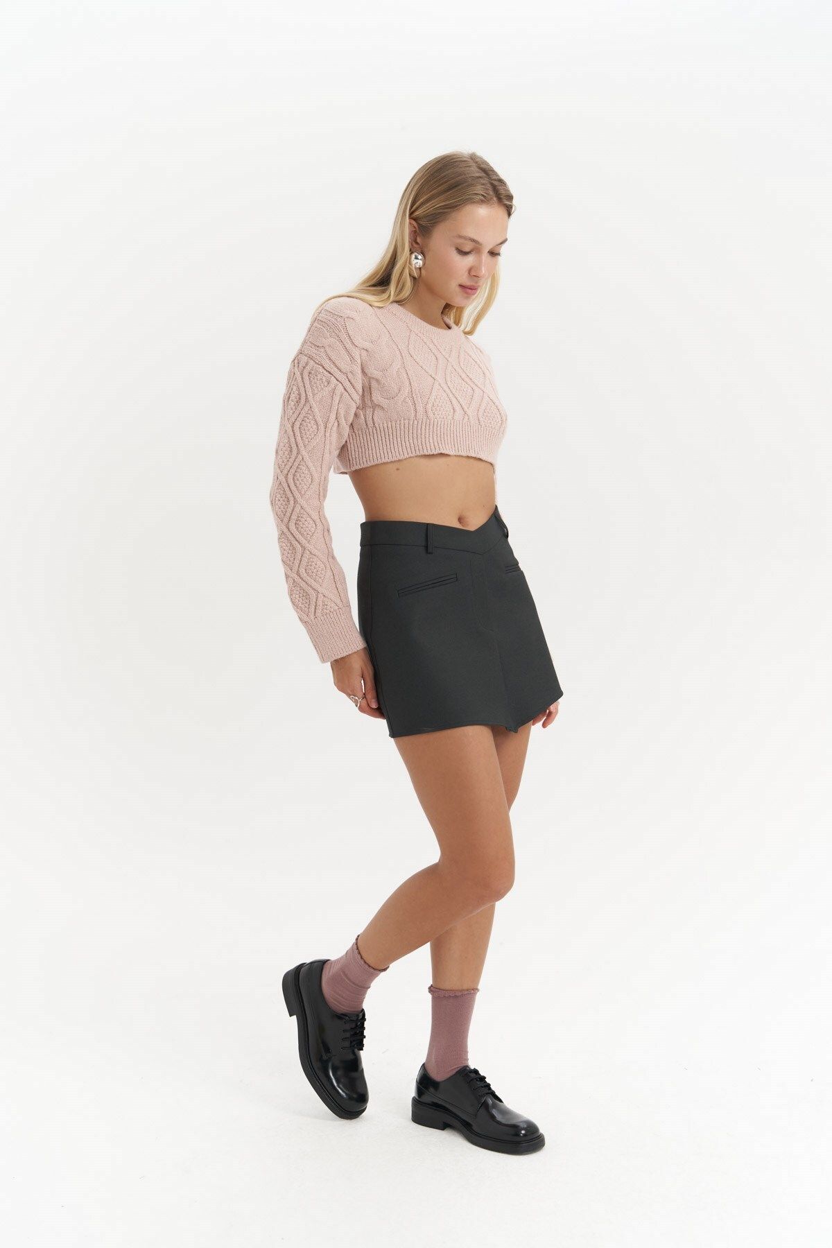 MAİ COLLECTİON-Triana Dark Anthracite Mini Skirt 4