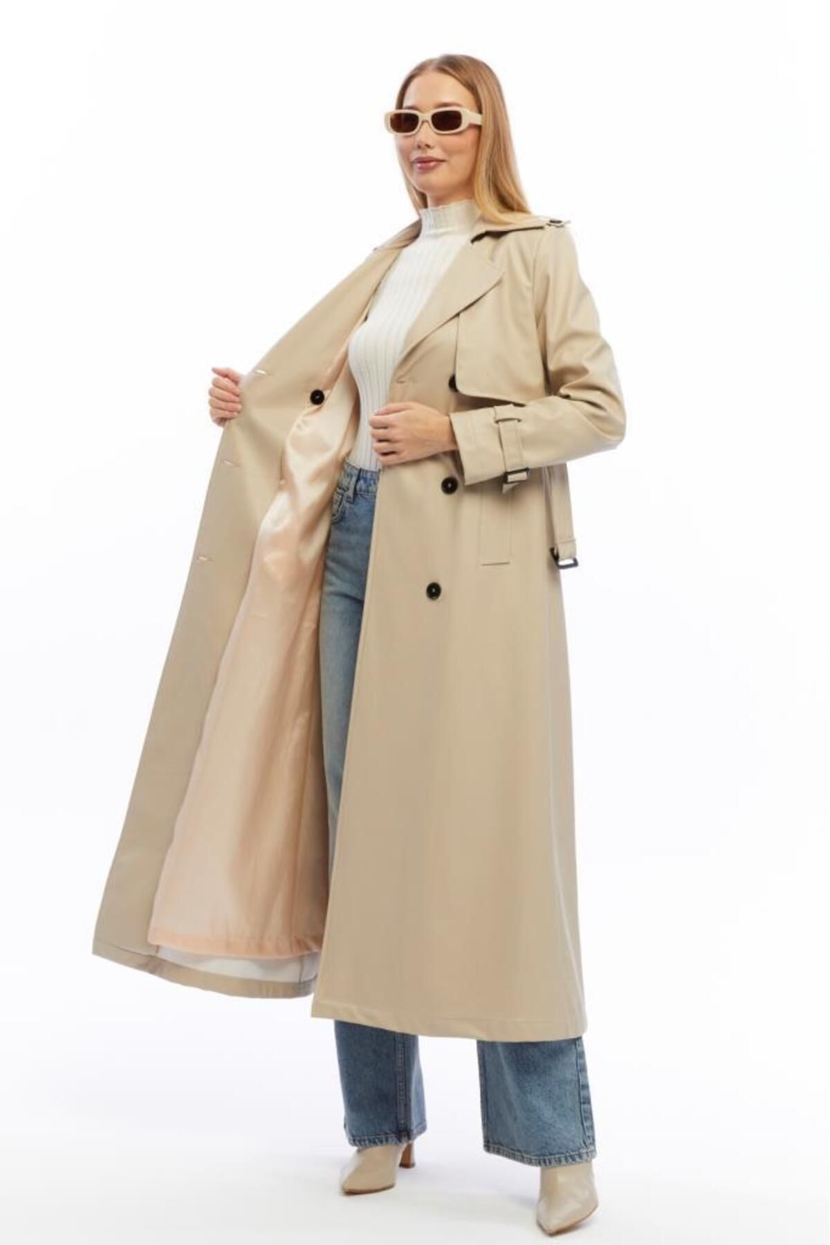 Jamila-Long Leather Trench Coat with Double Pockets 6