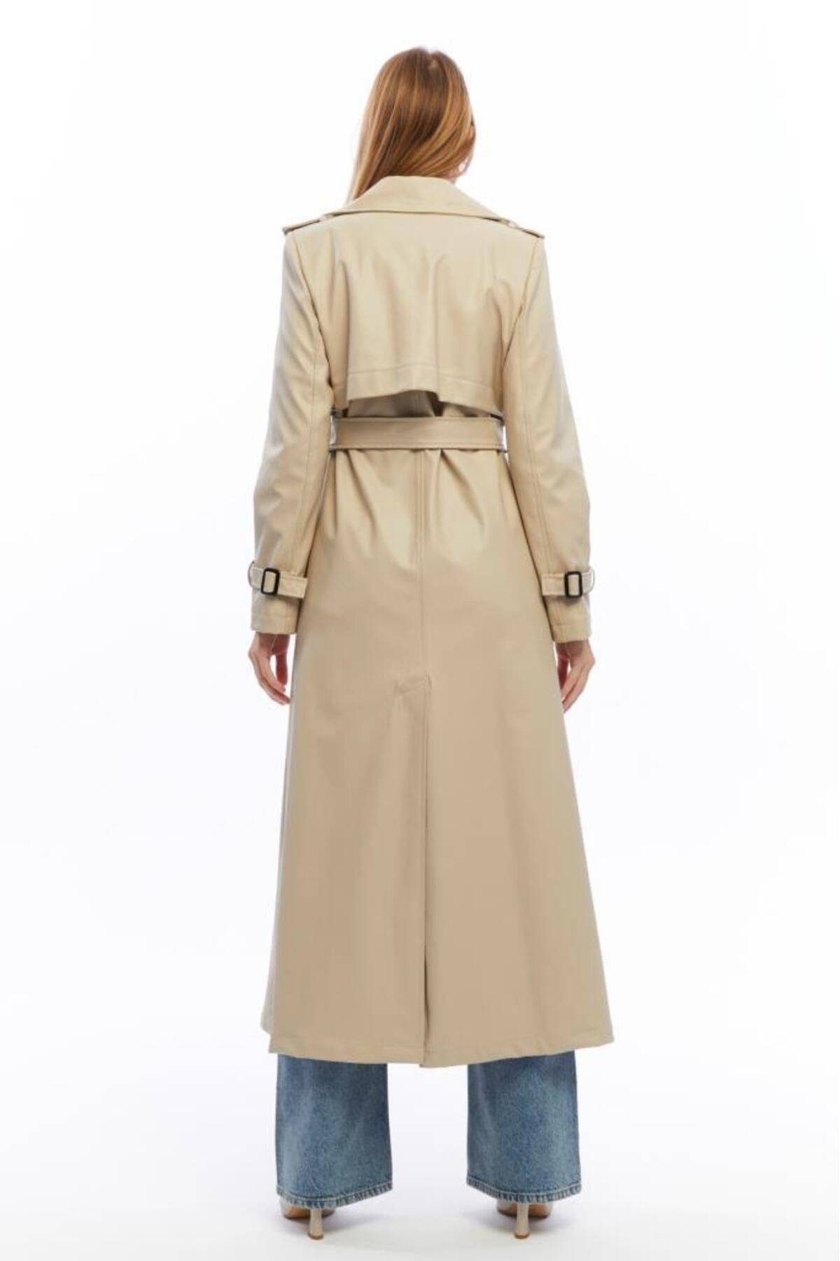 Jamila-Long Leather Trench Coat with Double Pockets 8