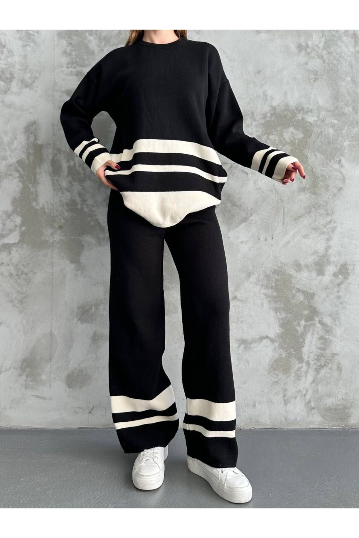 VOLT CLOTHİNG-Women's Pants Stripe Knitwear Set 1