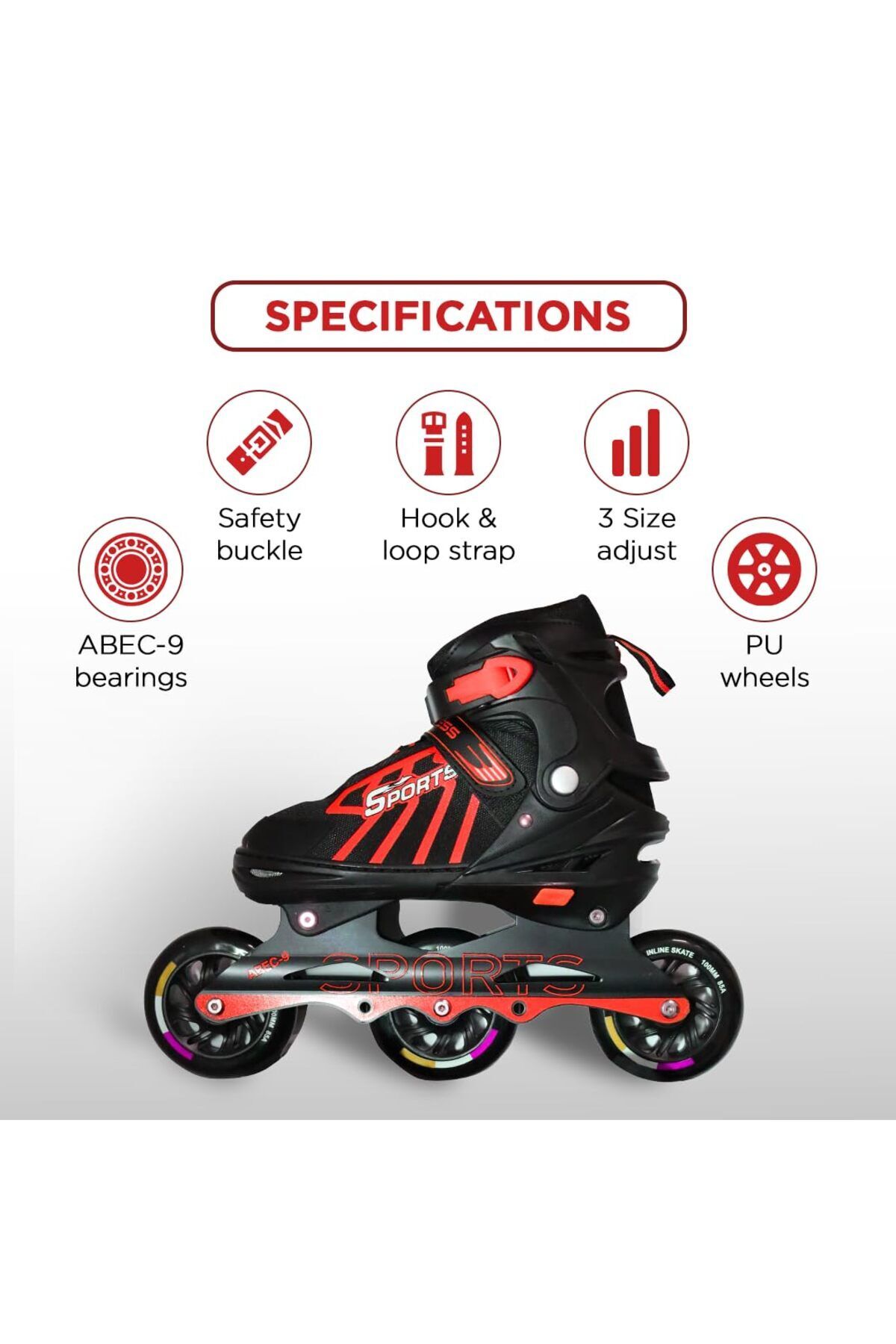 Endless-Inline Adjustable Skates | Large Size 39-43 Eur | Red | Abec 9 Bearings | Indoor/outdoor 3