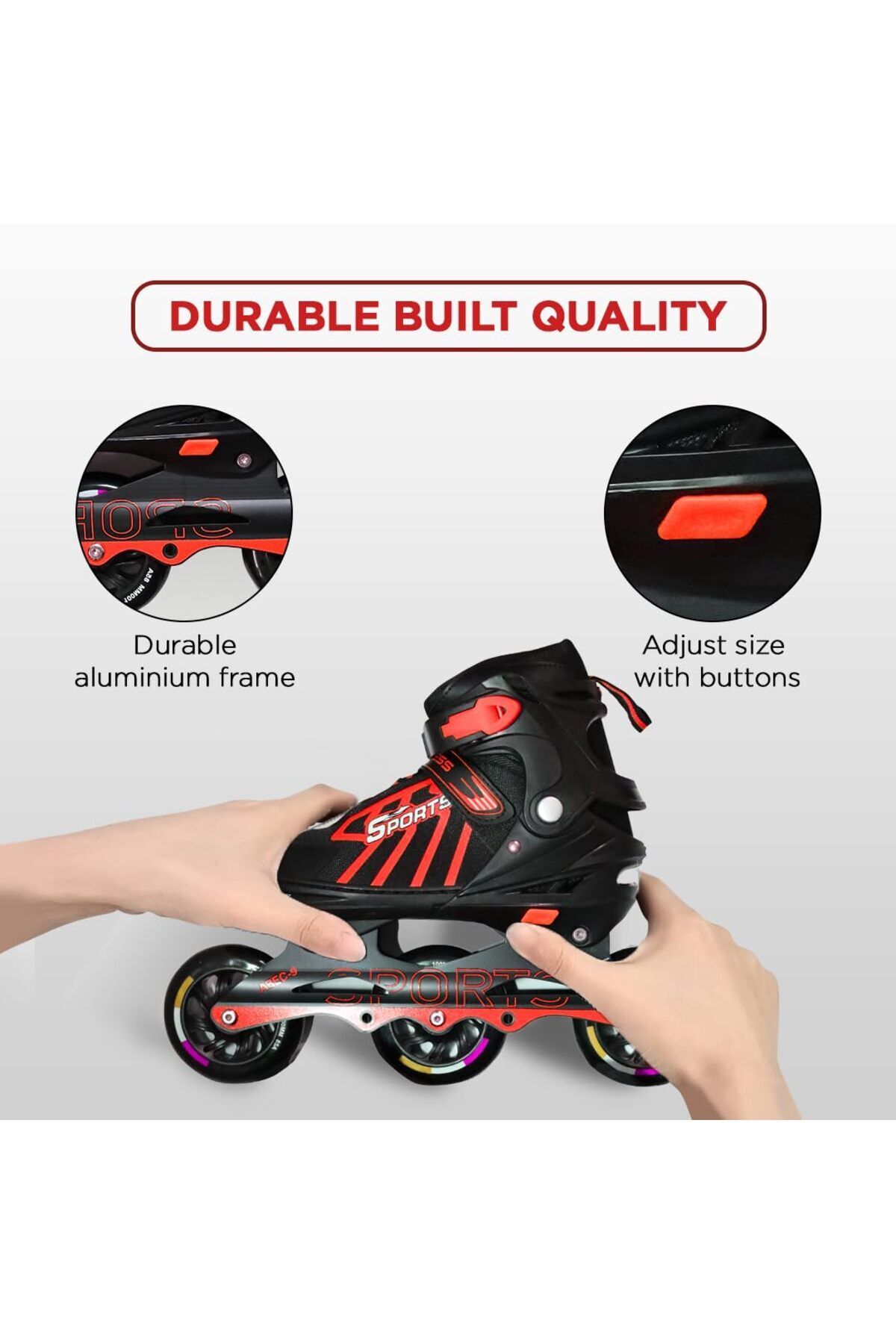 Endless-Inline Adjustable Skates | Large Size 39-43 Eur | Red | Abec 9 Bearings | Indoor/outdoor 4