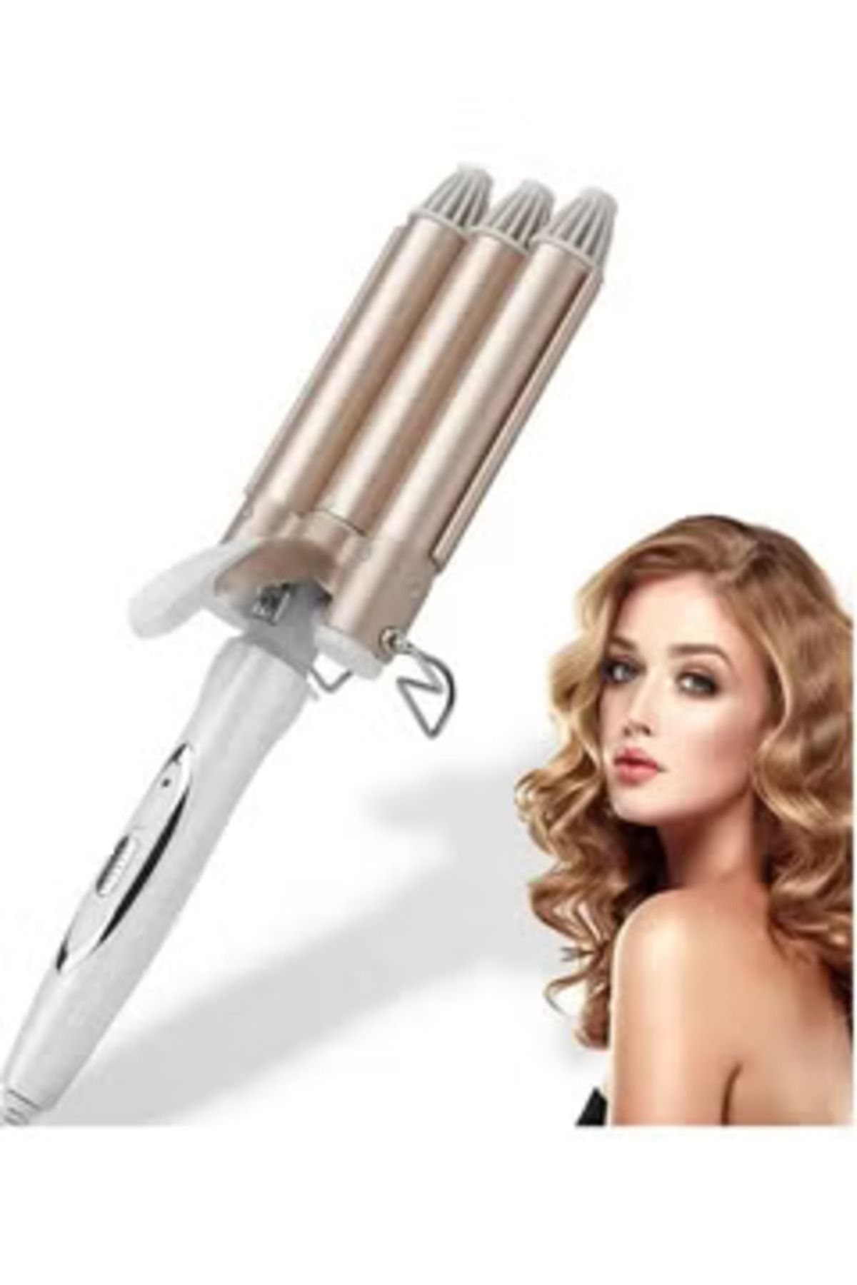 Arabest-3 Barrel Hair Curler Wand Portable Curling Iron Curling Tongs Gold 22MM 1