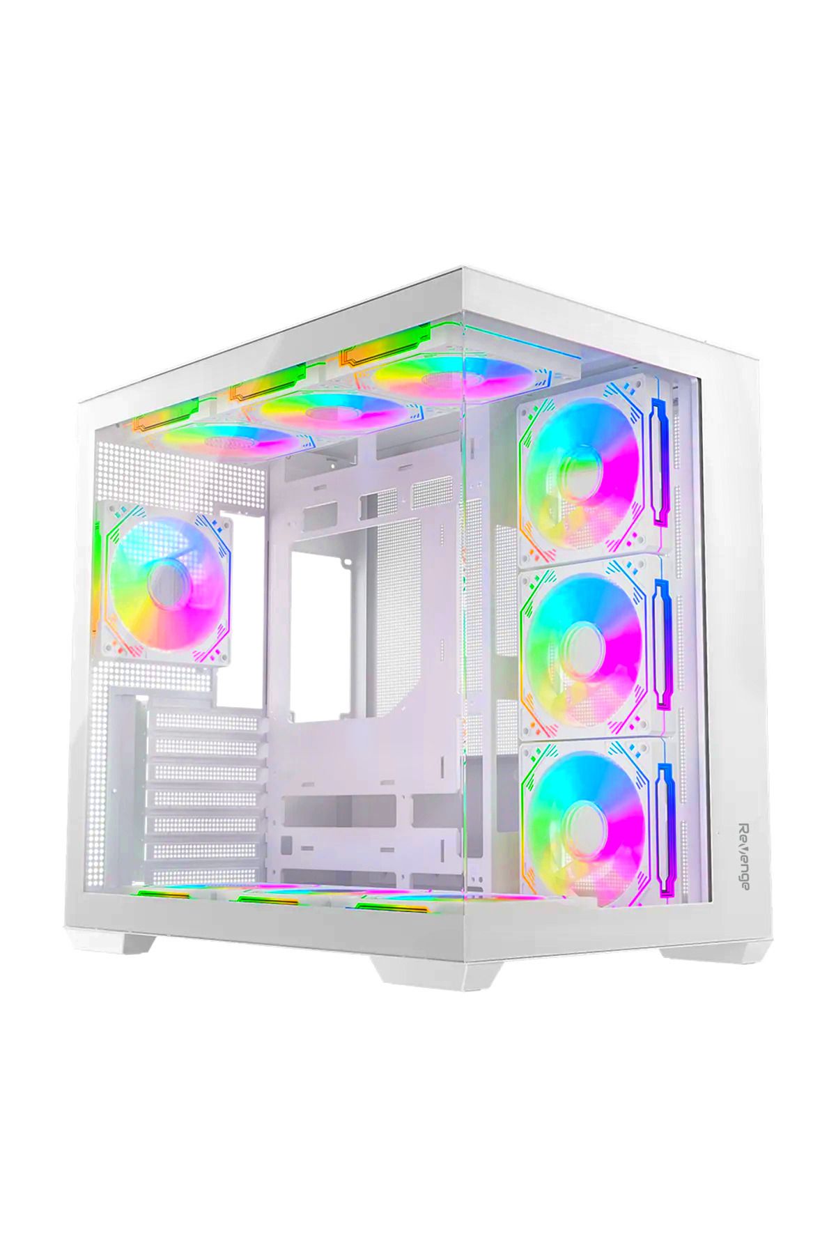 Revenge Beyaz Supernova 7 Rgb Fanlı Tuş Kontröllü ATX Temperli Cam Panel Akvaryum Gaming Bilgisayar Kasası