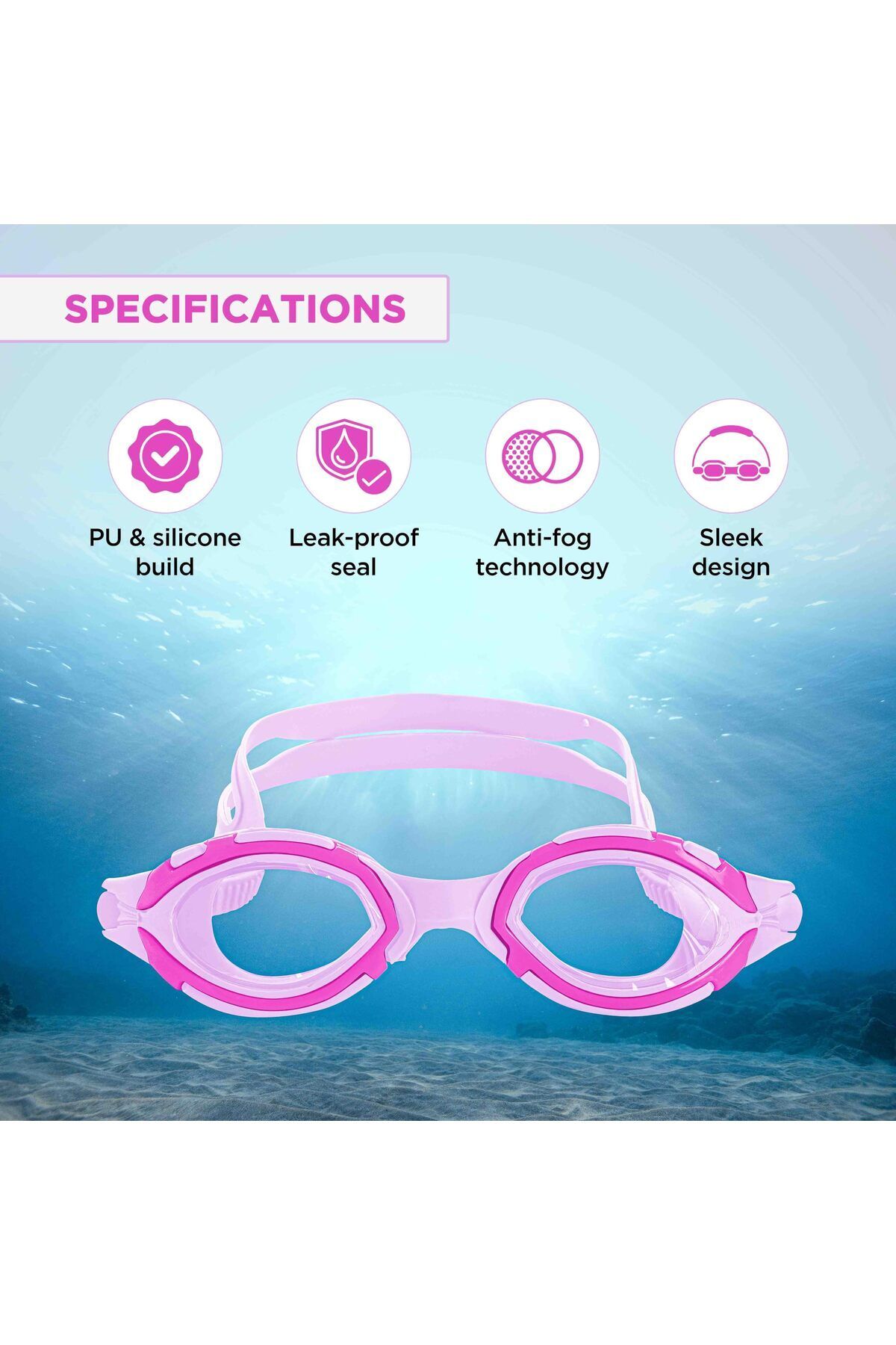 Endless-Swimming Goggle | Anti-fog & Uv Protection | Pink | Adjustable Strap | Hard Case 2