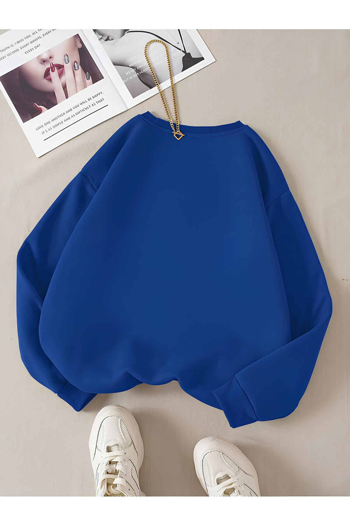 Revasser  Kadın HAPPY Daısy Özel Renkli Oversize Bisiklet Yaka Pamuklu Sweatshirt - Görsel 2