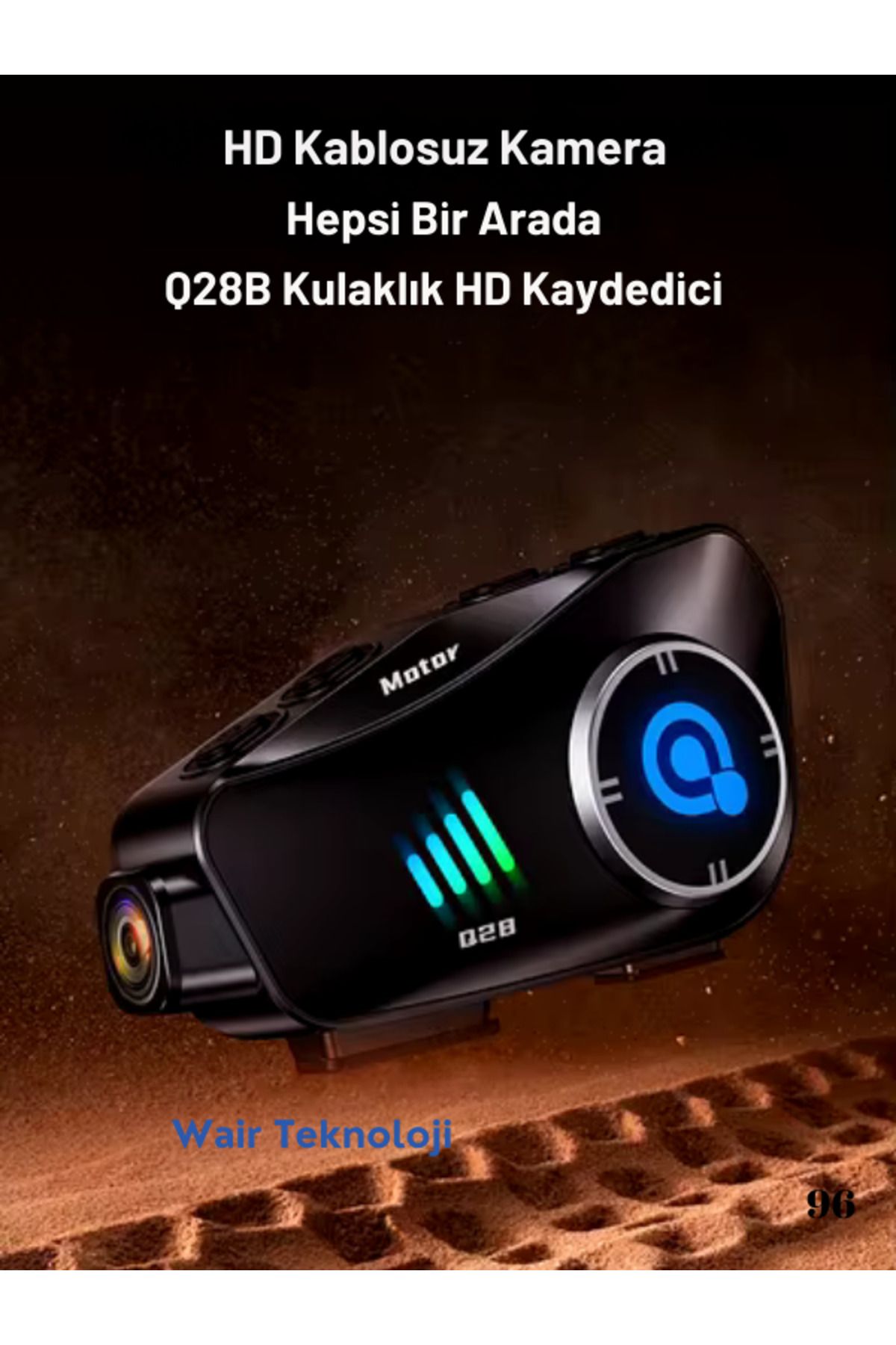 Wair Teknoloji Q28 Motosiklet Kaskı için Kameralı Bluetooth Kulaklık 1080p HD Ultra Geniş Açı Su Geçirmez