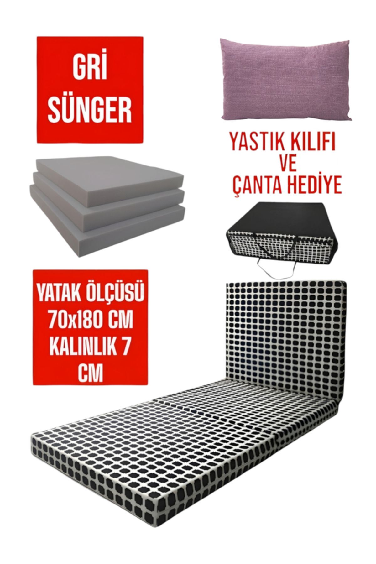 LENSA HOME Katlanır Yer Yatağı-Minder-Yatak-Misafir Yatağı 70x180x7 cm Akustik