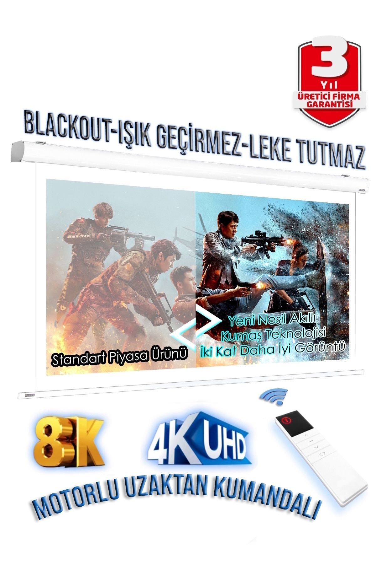 GÖLGE STOR En290cm Boy200cm Projeksiyon Perdesi Motorlu Yeni Akıllı Kumaş Blackout-ışık Geçirmez 4k 8k Hd