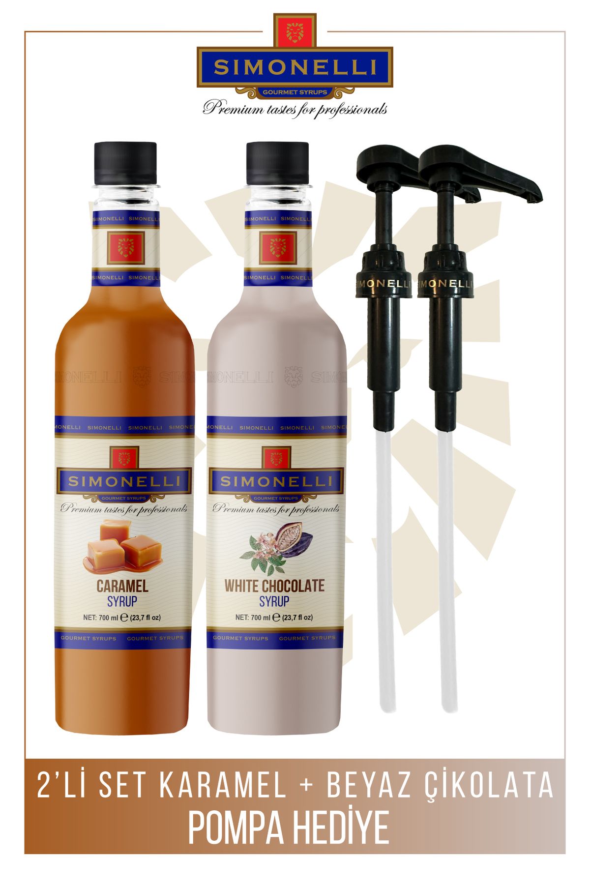 Simonelli Kahve Ve Kokteyl Şurubu Karamel Aromalı Beyaz Çikolata Aromalı 700 ml Pompa Hediyeli