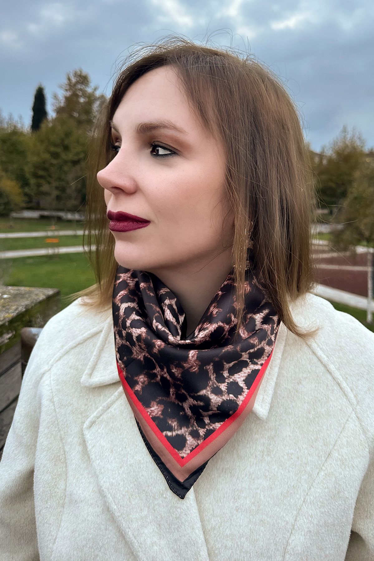 MoraMor-Leopard Patterned Red Striped Bandana Scarf 1