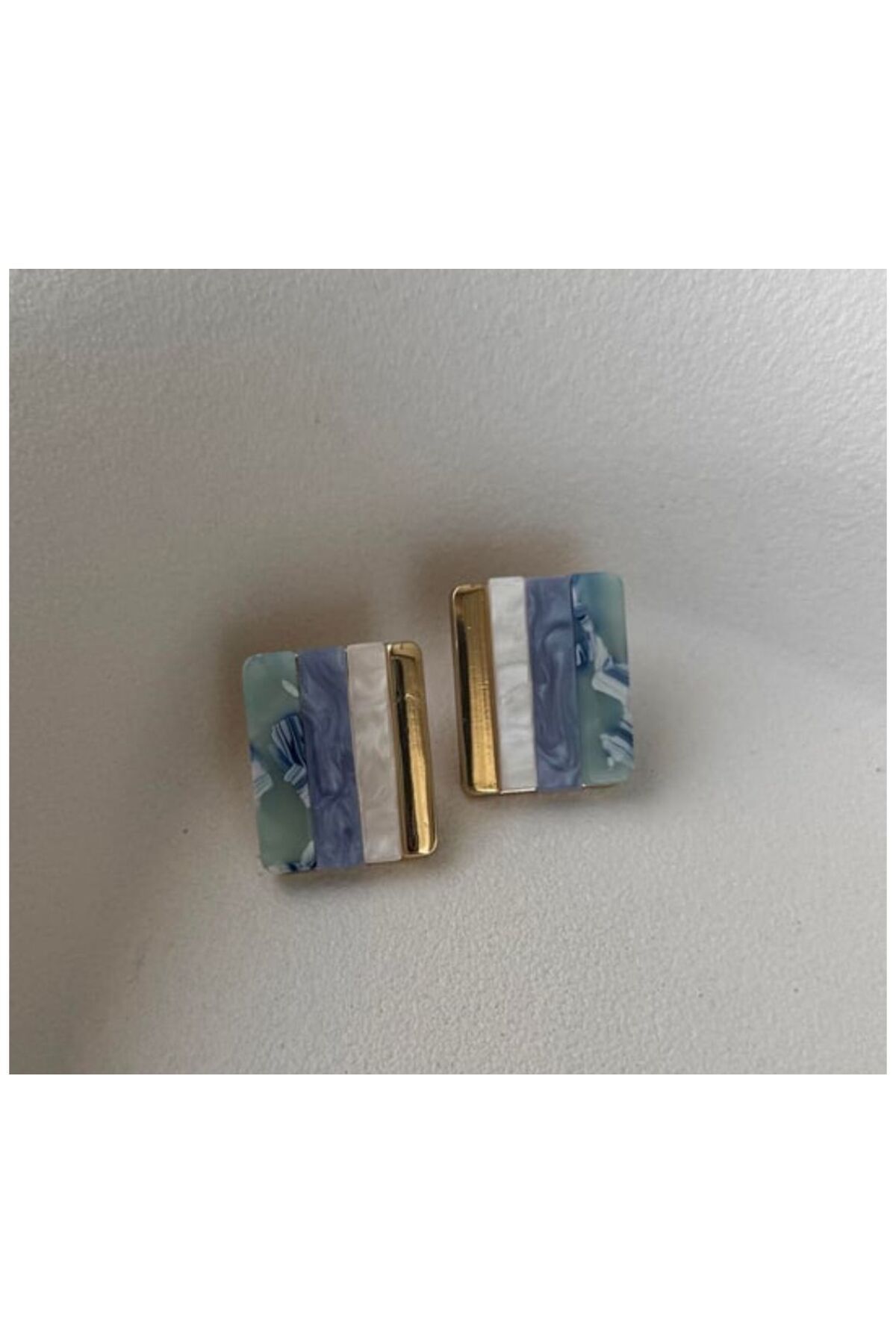 ShineJewellery-Square Blue Mother of Pearl Detail Bone Earrings 1