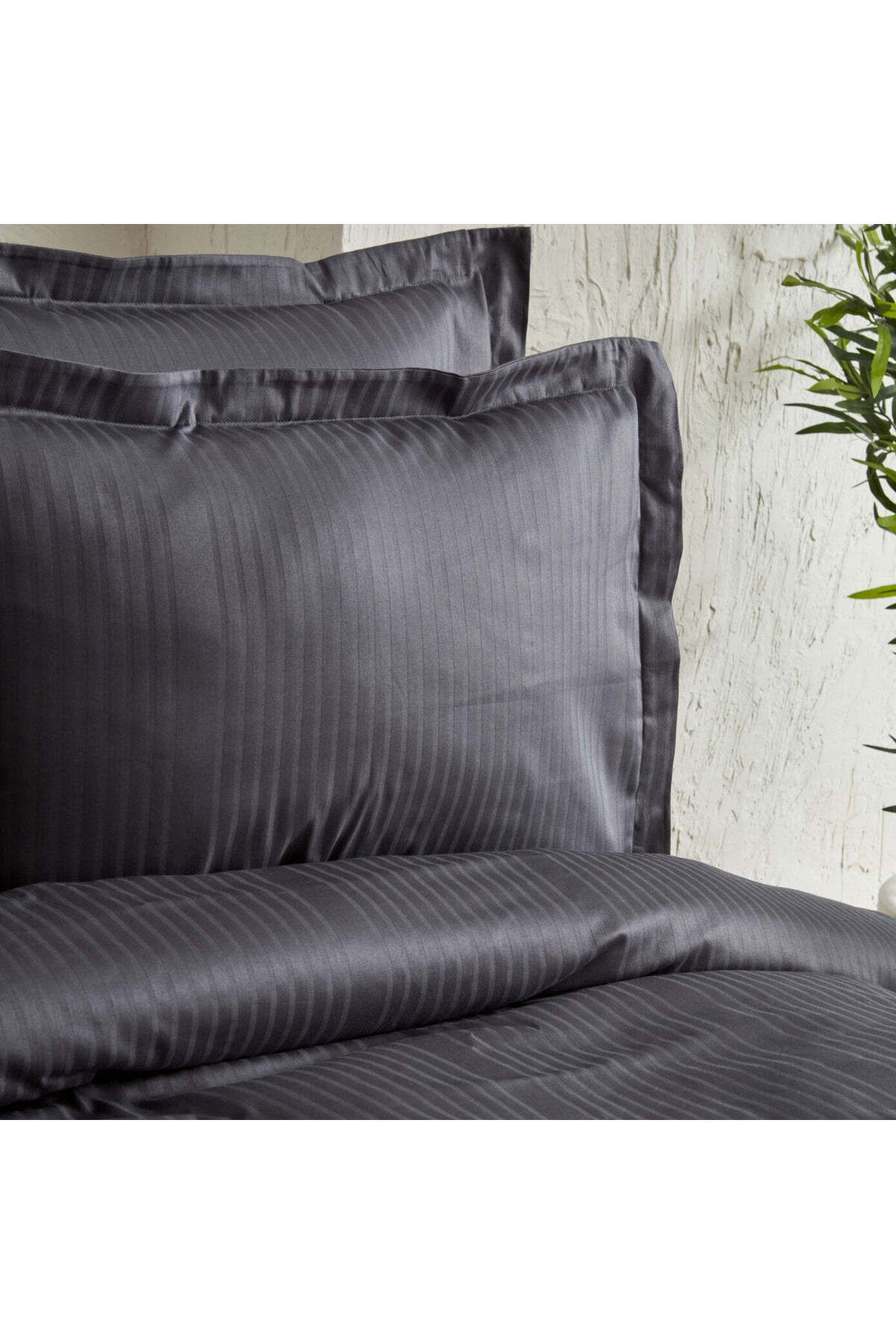 Karaca-Ana Sayfa Uniq %100 Baumwolle Saten Doppel Bettbezug Set Anthrazit 4