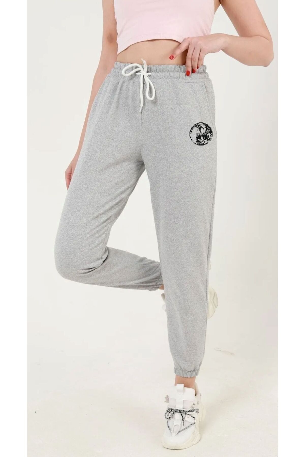 HOFFNUNG Jogger 3 Iplık Yıng Yang Dragon Örme Kumaş Lastikli Şardonlu Eşofman Altı