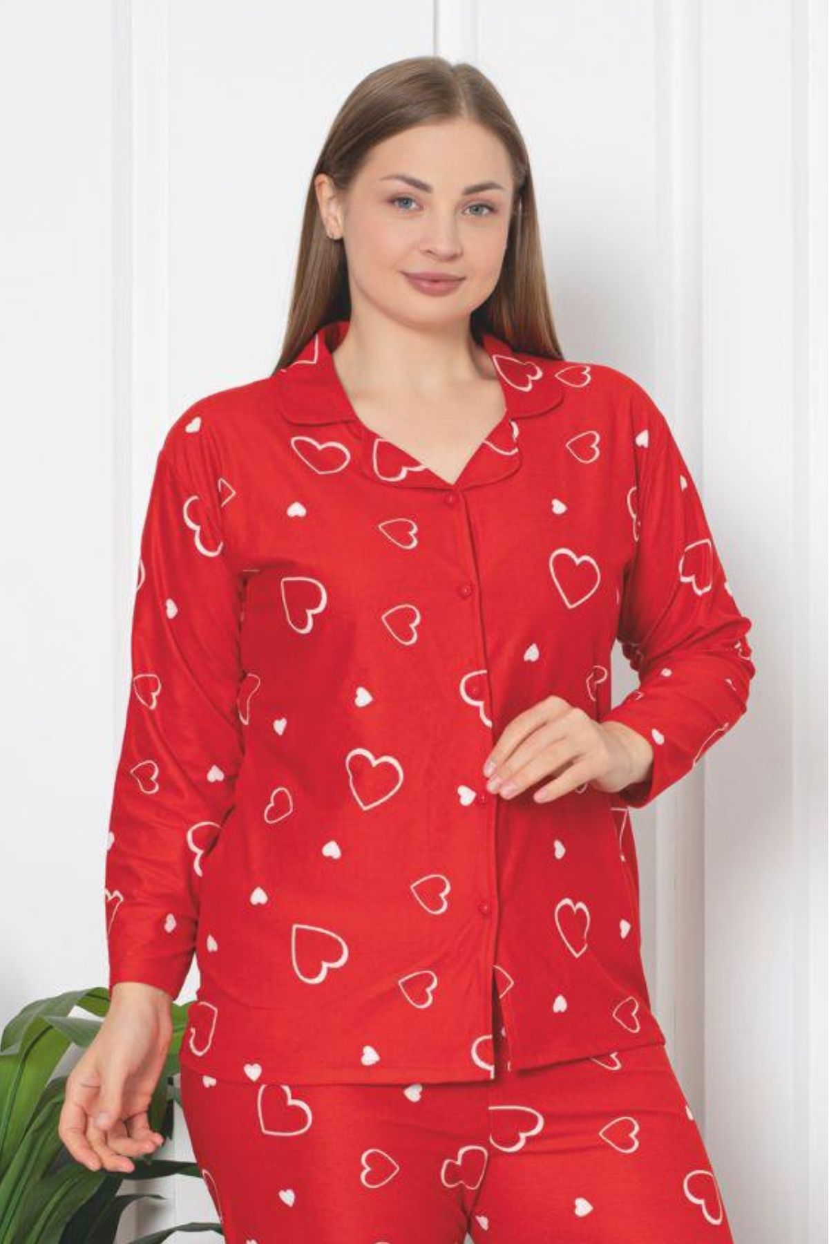 Farya Home-X-Dreamy Plus Size Cotton Suede Bamboo Buttoned Pajamas Set 2