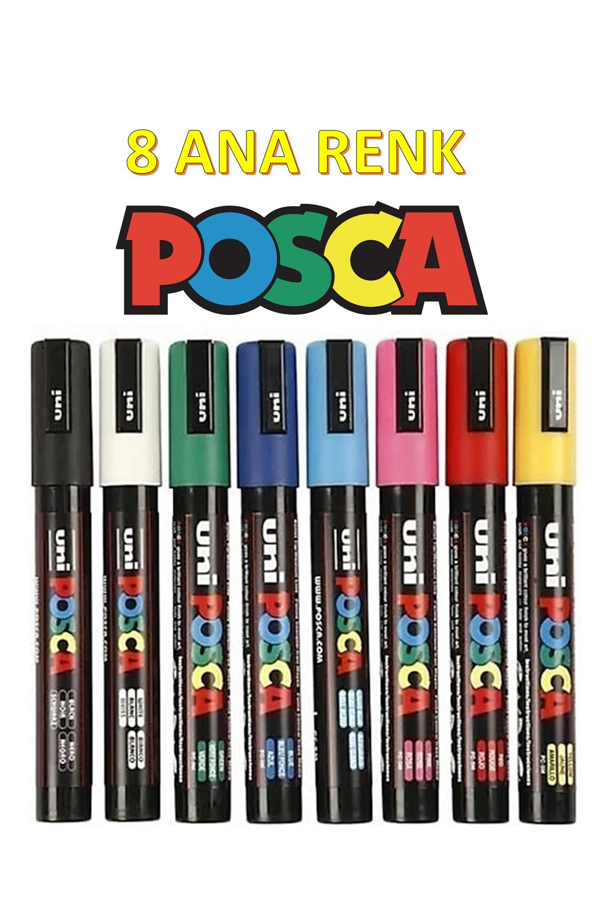 Uni Posca Su Bazlı Marker Pc-5m 8li - Ana Renkler