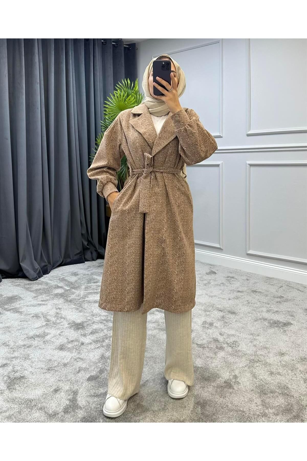 کت پوشیده چند رنگ زنانه شتر COAT اورجینال MERVEN AKYÜZ