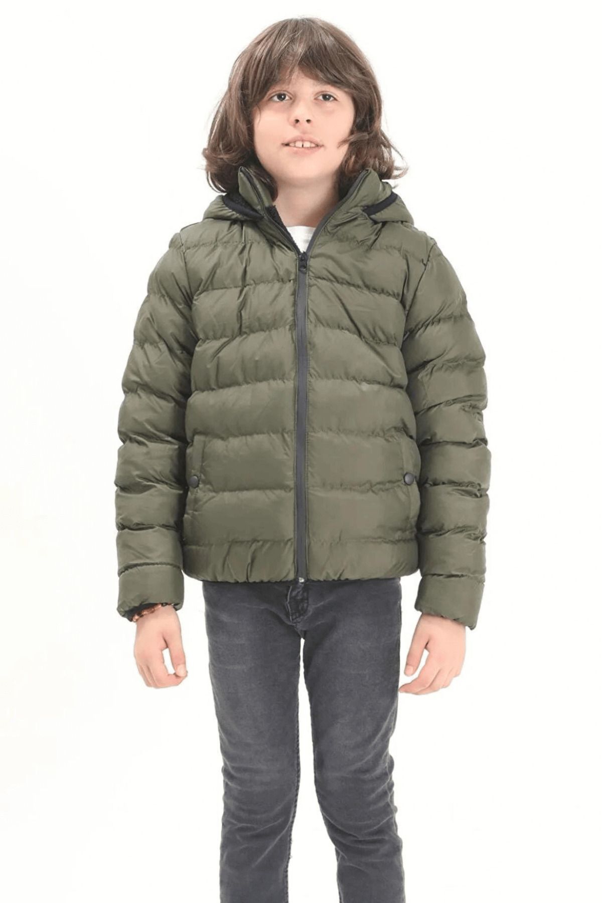 Biminik-Straight Stitched Boy's Coat with Pocket Velcro 4