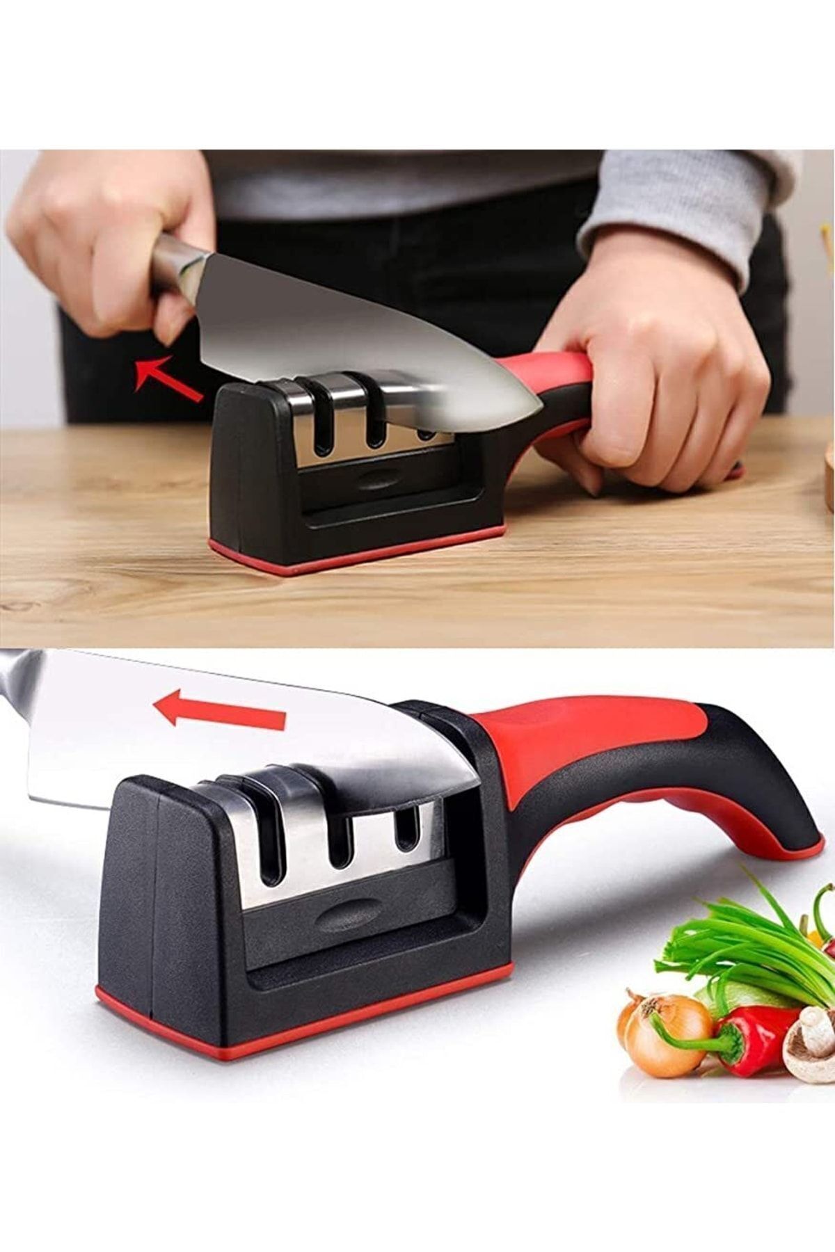 SHARPENER 3 Açılı Elmas El Bıçakları Bileme Aparatı Ergonomik Saplı Mutfak Aleti