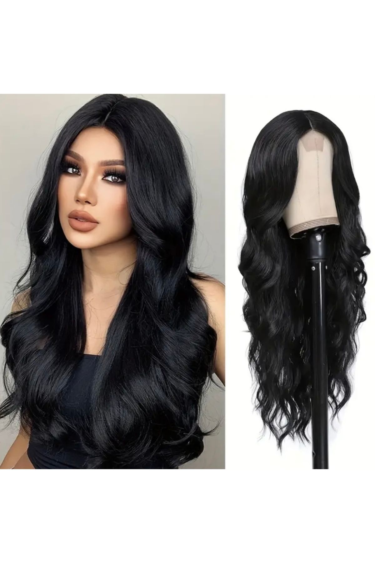 favorim peruk-New Season Black Rivetless Wavy Wig 1